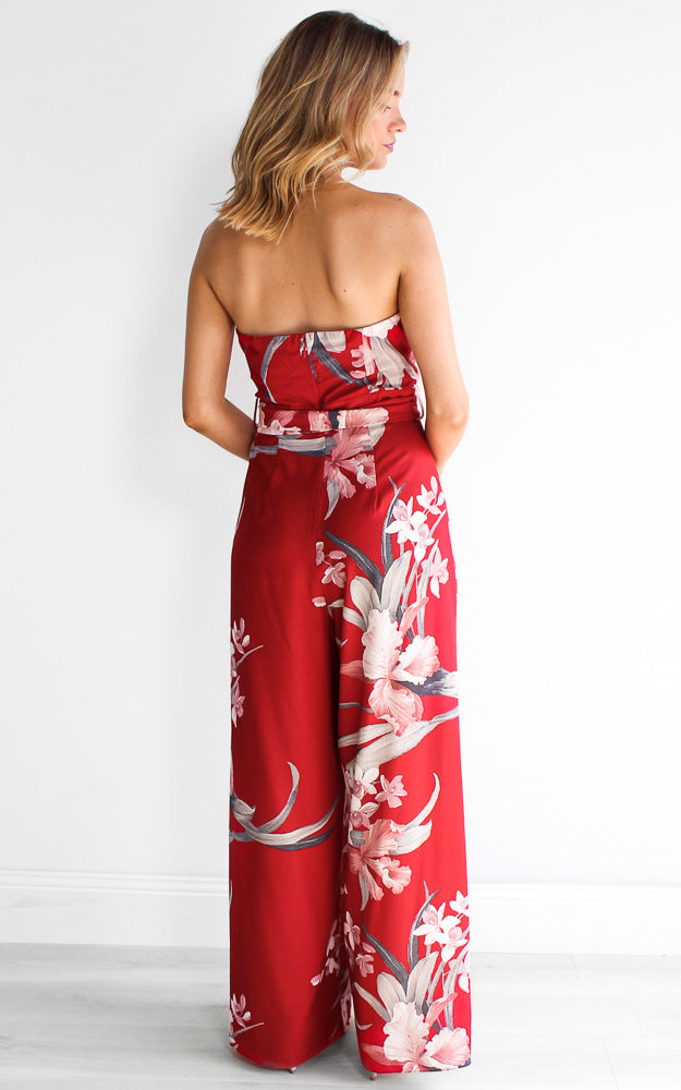 Lagoon Split Detail Jumpsuit - Red Floral
