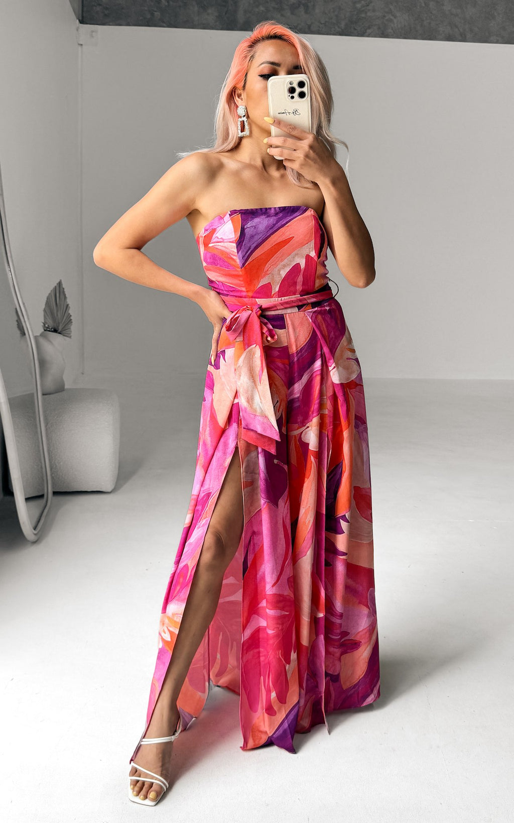 Lagoon Split Detail Jumpsuit - Pink Abstract Print