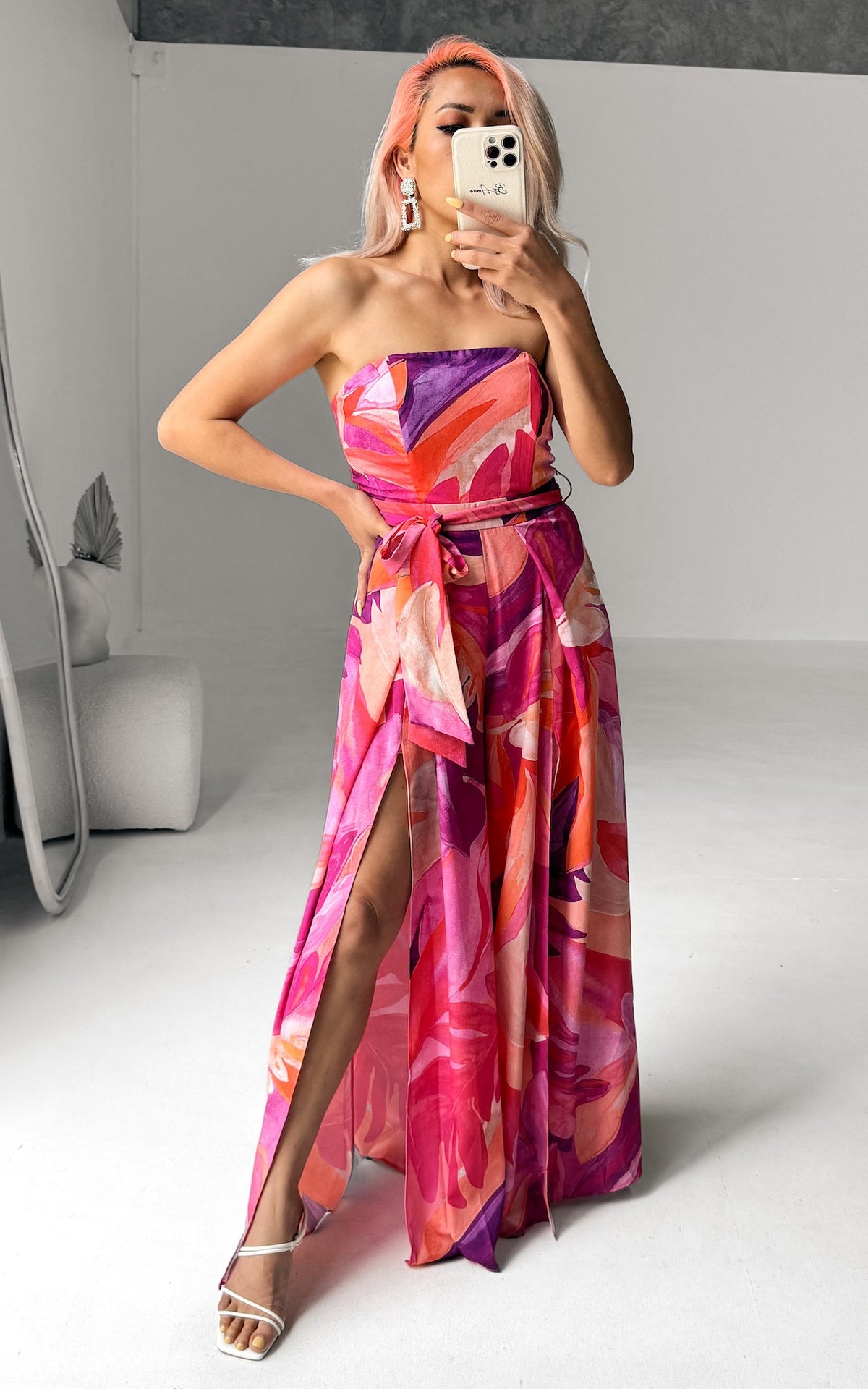 Lagoon Split Detail Jumpsuit - Pink Abstract Print