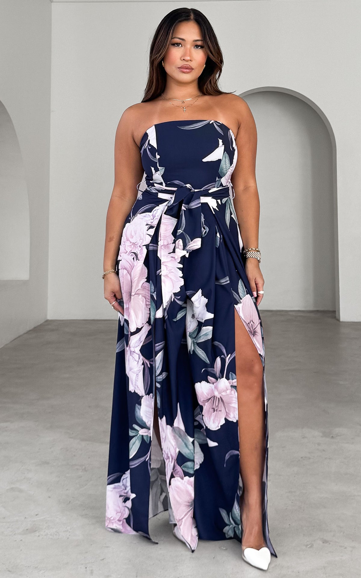 Lagoon Split Detail Jumpsuit - Navy Floral