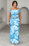 Lavon Mesh Maxi Skirt - Blue Floral