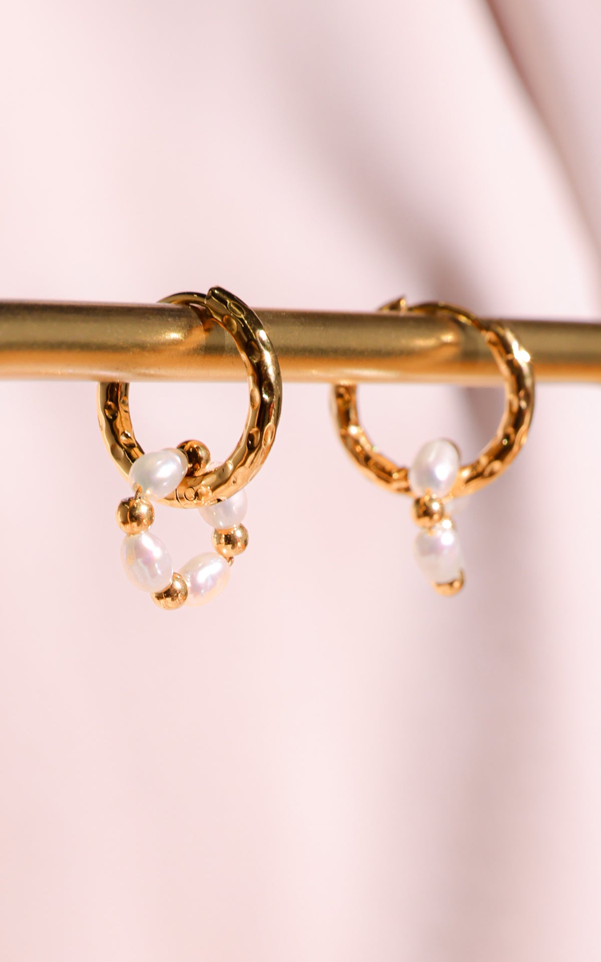 Lindy Hoop Charm Earrings - Gold Pearl Bead