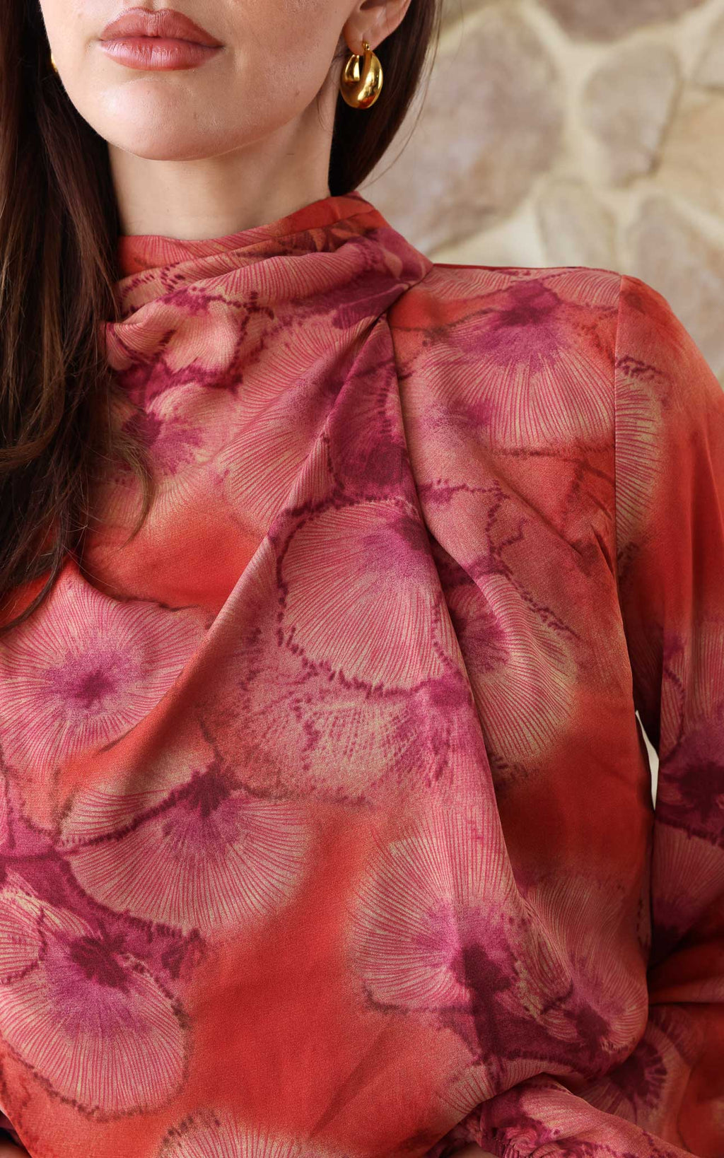 Cobero Long Sleeve Maxi Dress - Orange Purple Floral