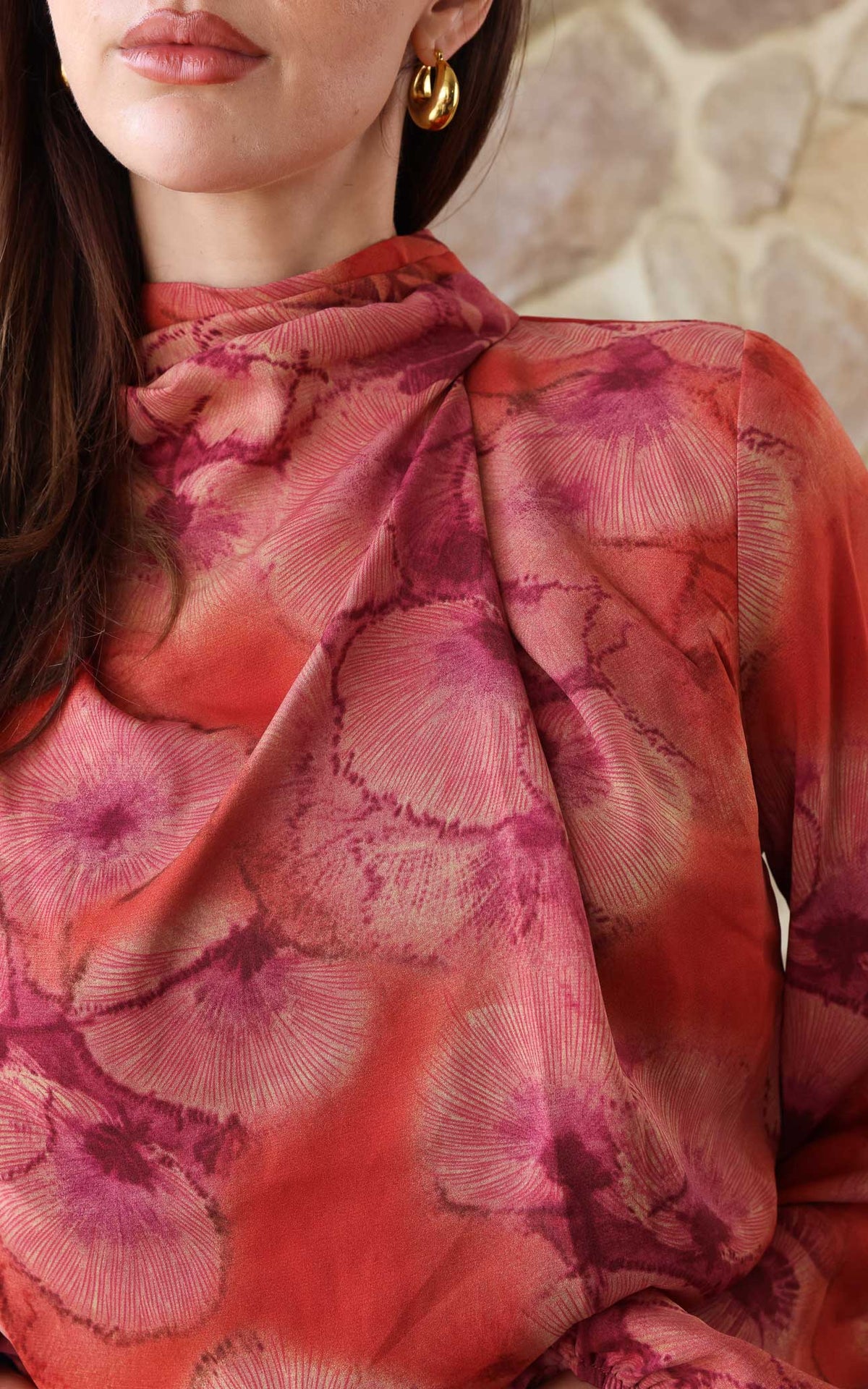 Cobero Long Sleeve Maxi Dress - Orange Purple Floral