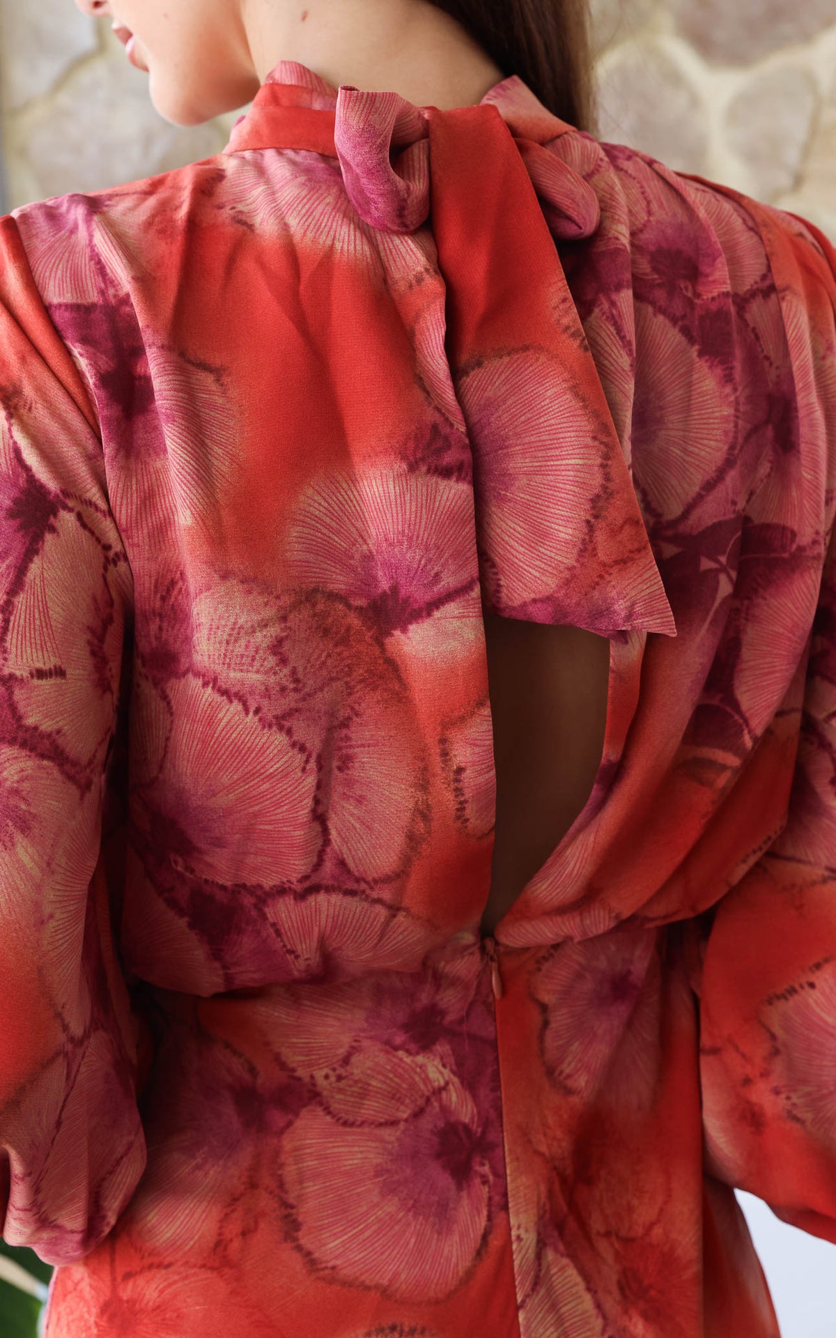 Cobero Long Sleeve Maxi Dress - Orange Purple Floral