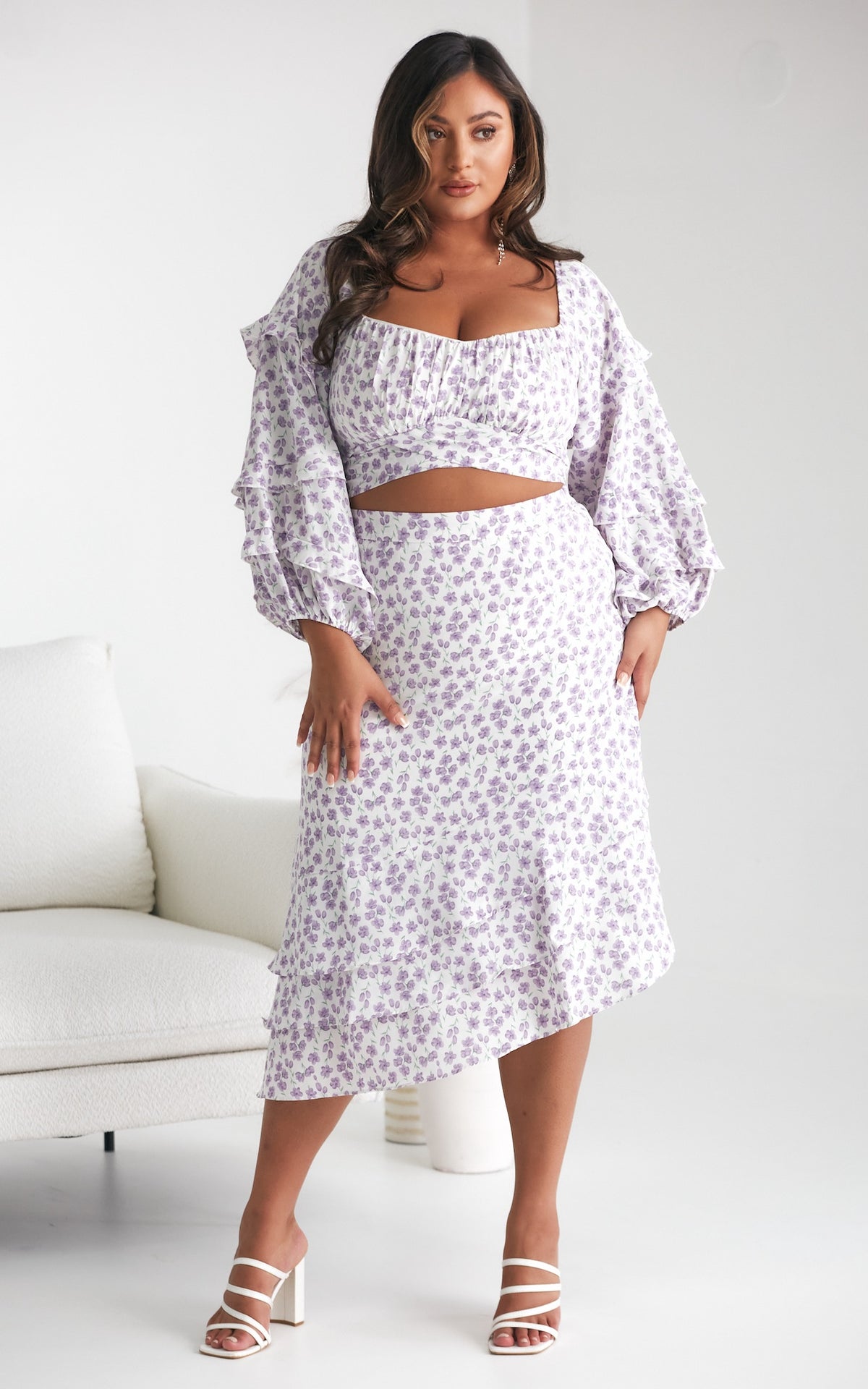 Luella Crop Top - White Lilac Floral