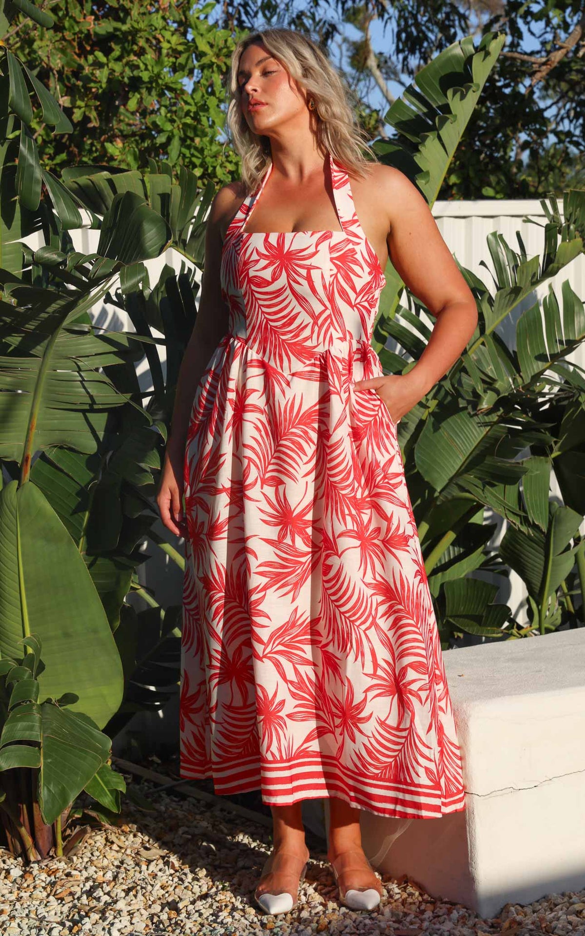 Lyra Maxi Dress - Orange Leaf Print