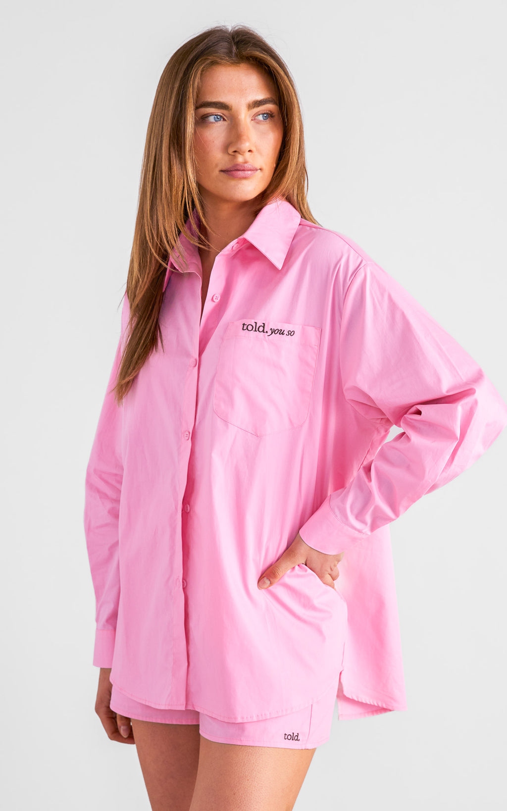 Landon Tie Back Oversized Shirt - Pink