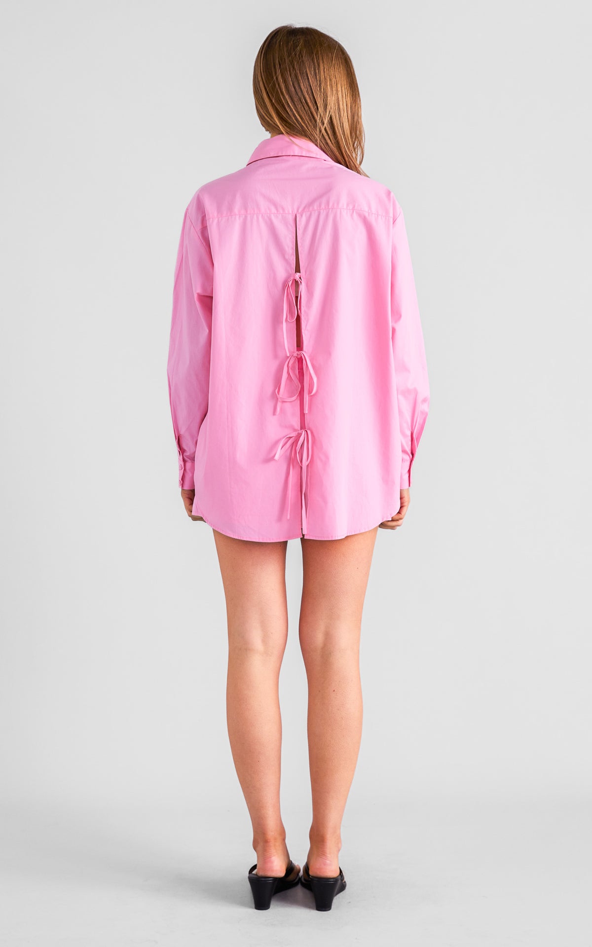 Landon Tie Back Oversized Shirt - Pink
