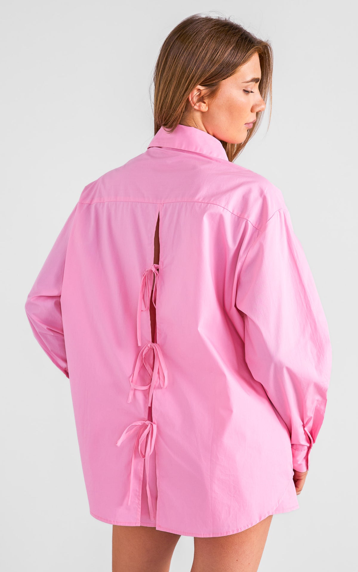 Landon Tie Back Oversized Shirt - Pink