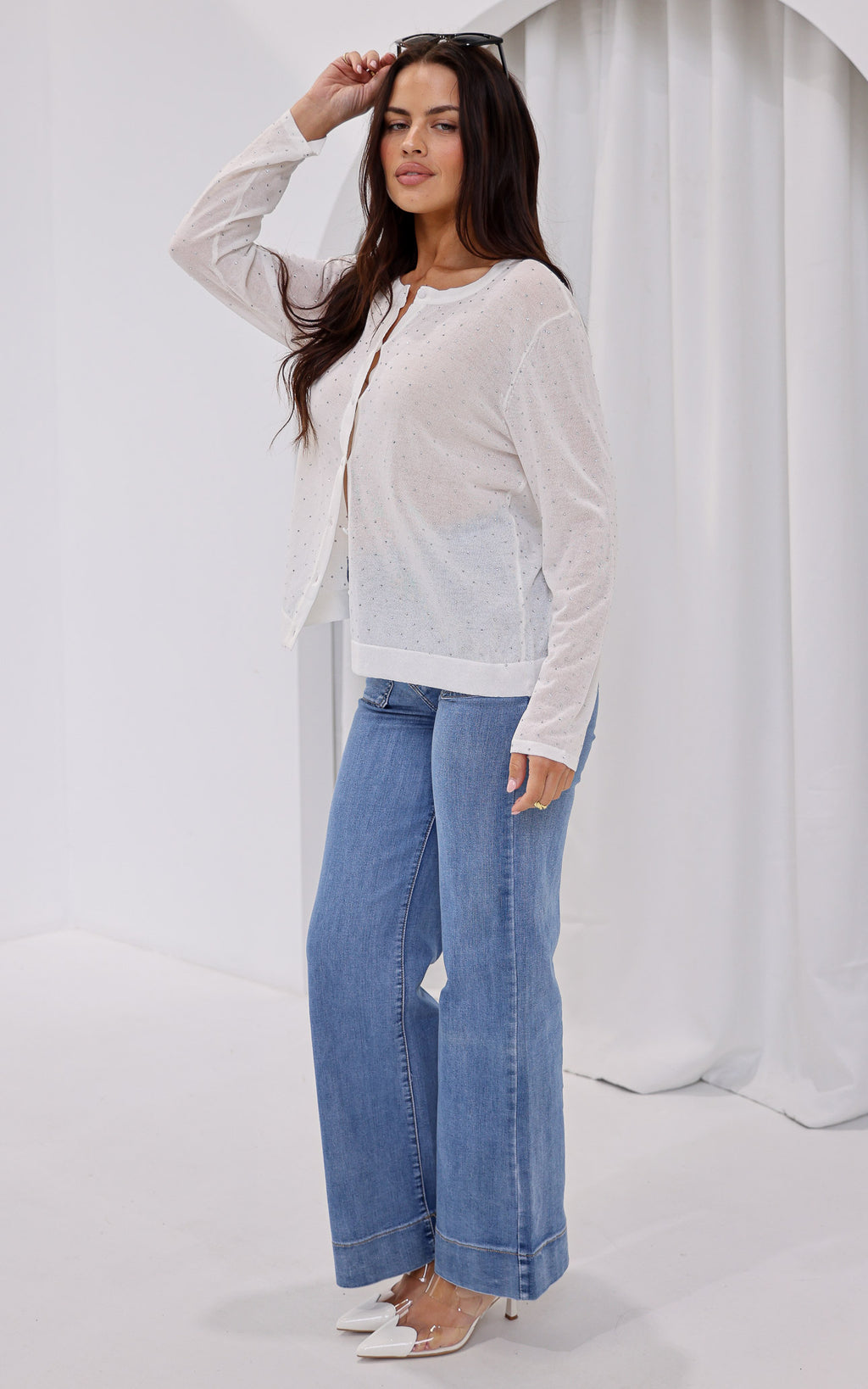 Lumiere Diamante Knit Cardigan - White