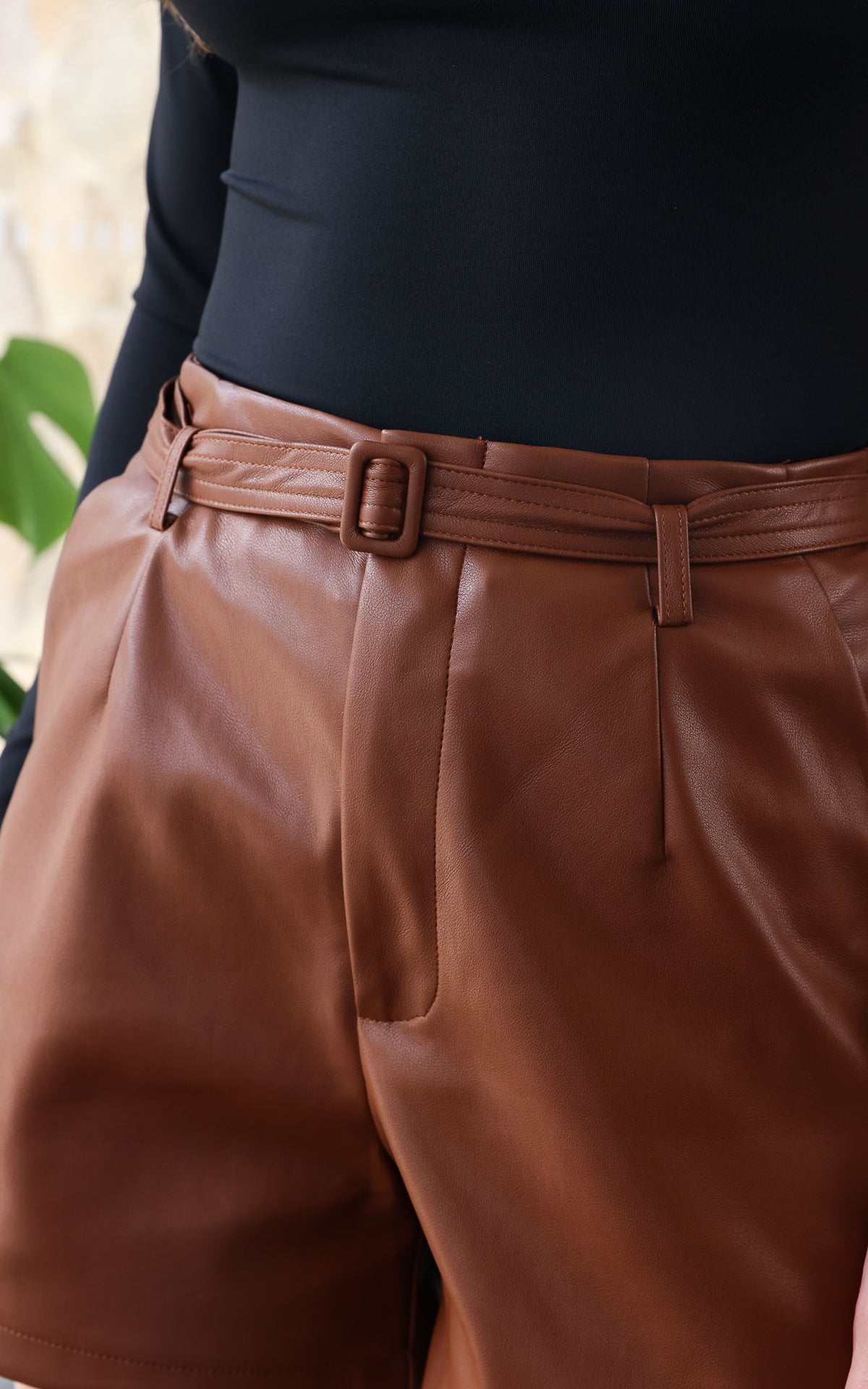 Canto Faux Leather Shorts - Chocolate Brown