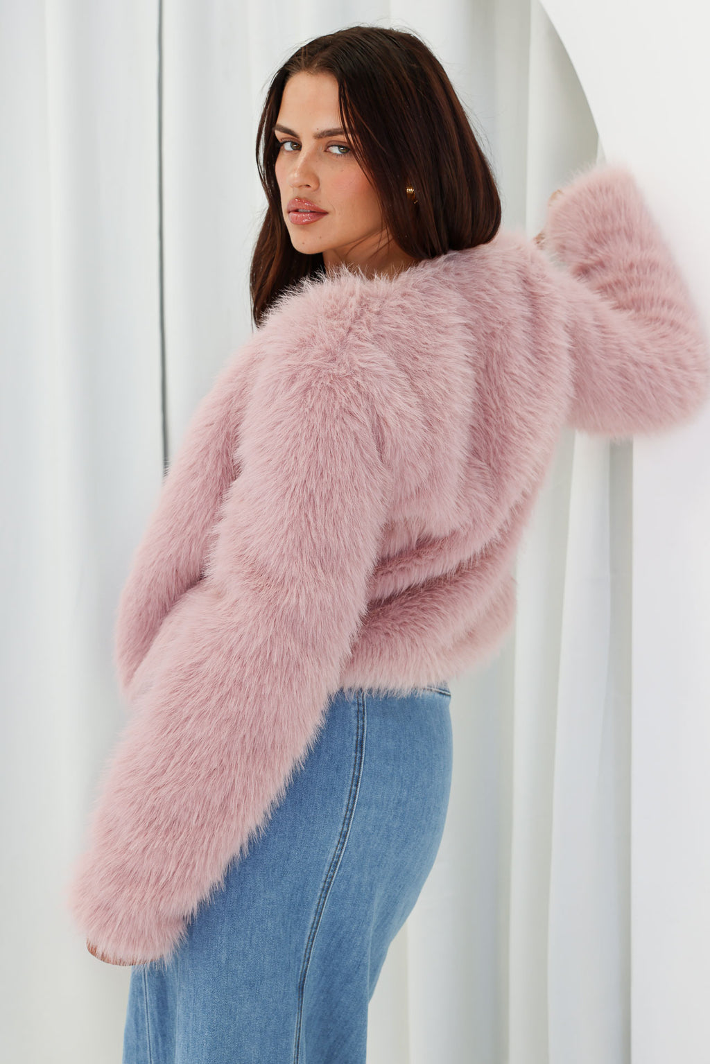 Margot Faux Fur Jacket - Dusty Pink
