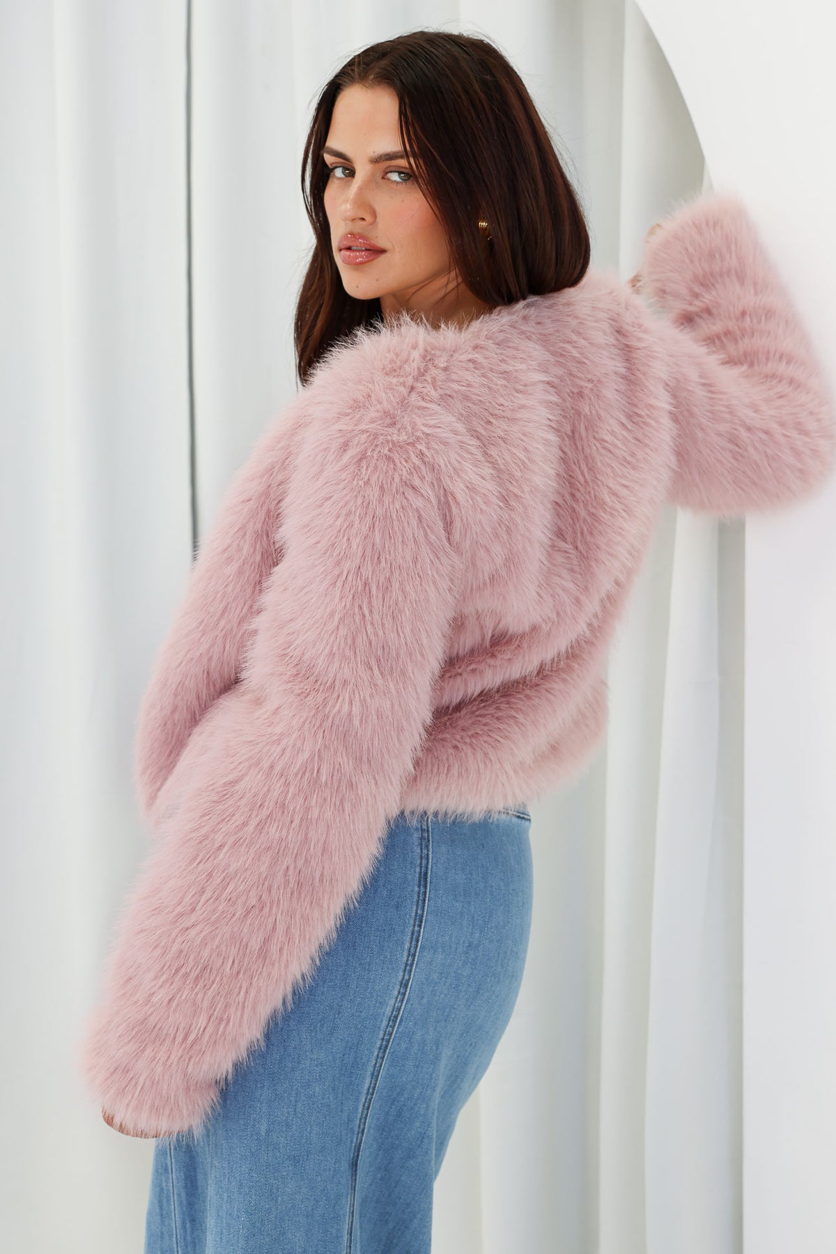 Margot Faux Fur Jacket - Dusty Pink