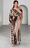 Martisha Long Sleeve Maxi Dress - Beige Brown Print