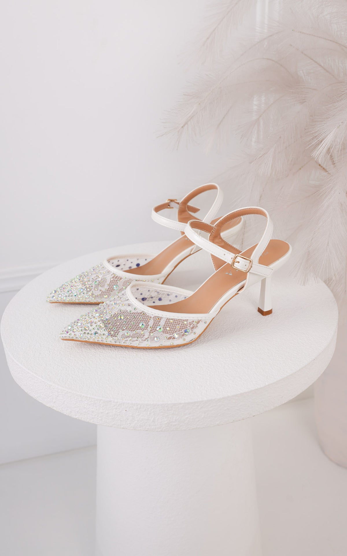 Matilda Heels - White Iridescent Rhinestone