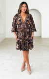 Mayura Gem Embellished Mini Dress - Black Bronze Print