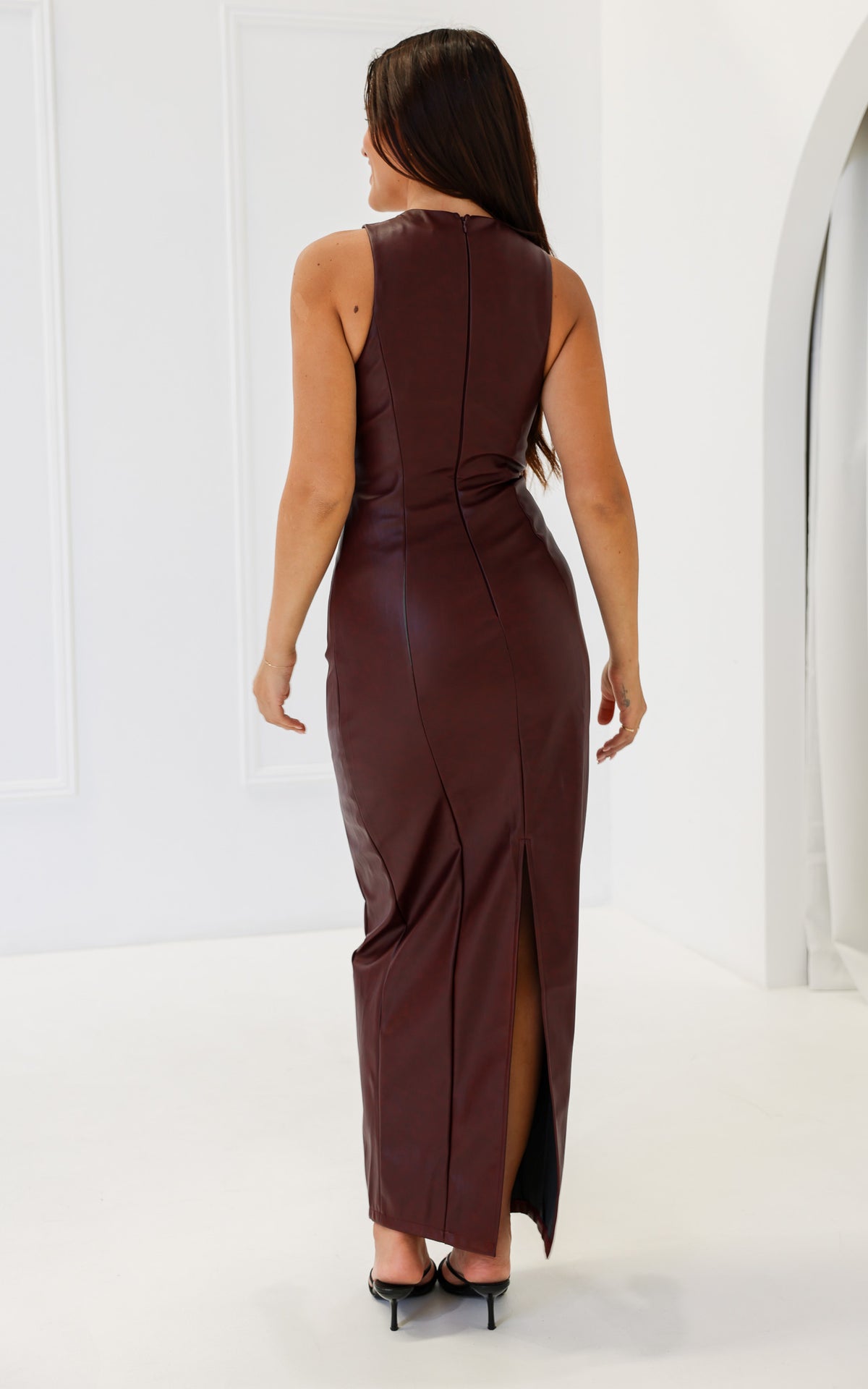 Mazara Faux Leather Maxi Dress - Wine Brown