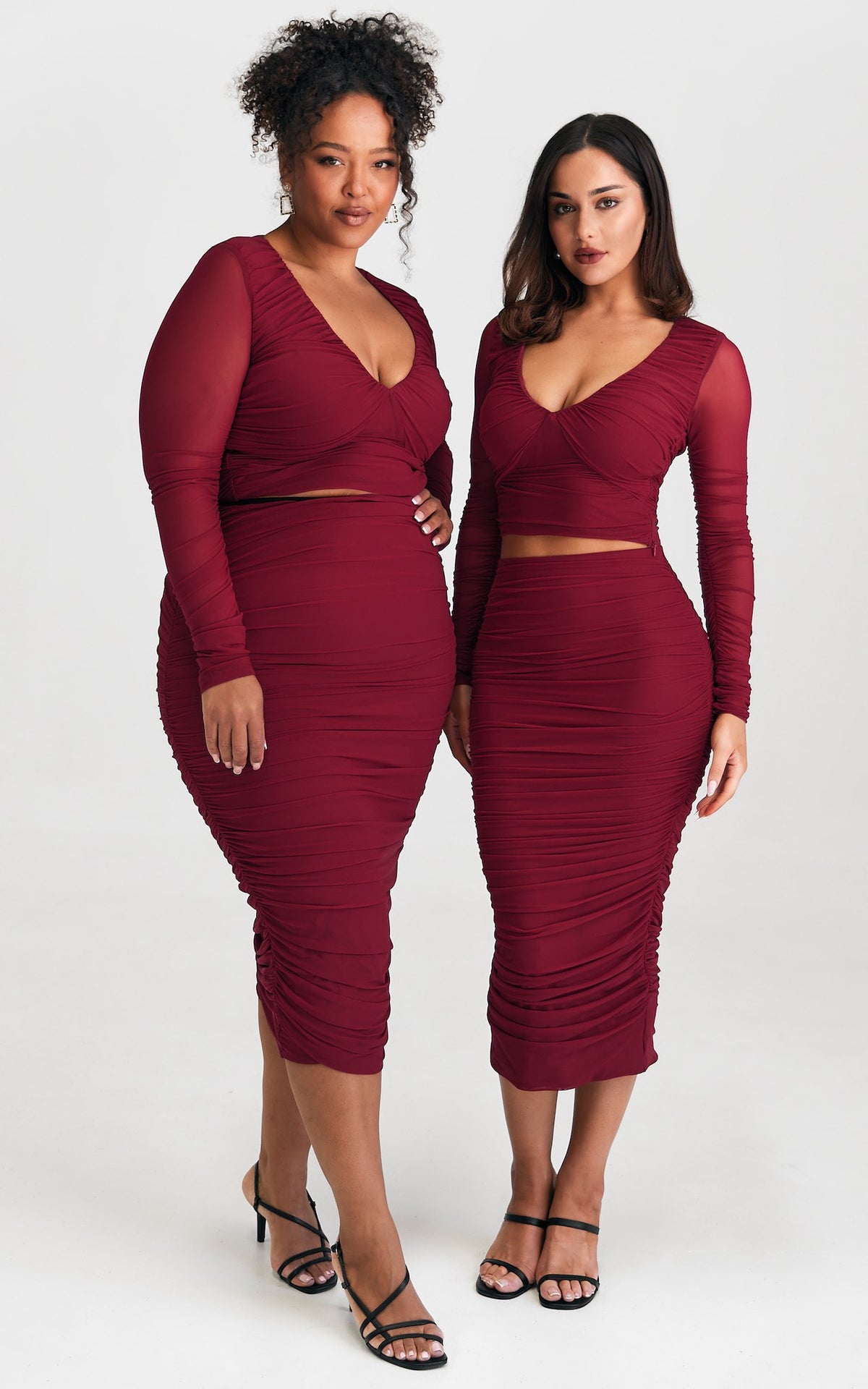 Melody Long Sleeve Mesh Crop Top - Wine