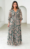 Monique Long Sleeve Maxi Dress - Emerald Gold Print