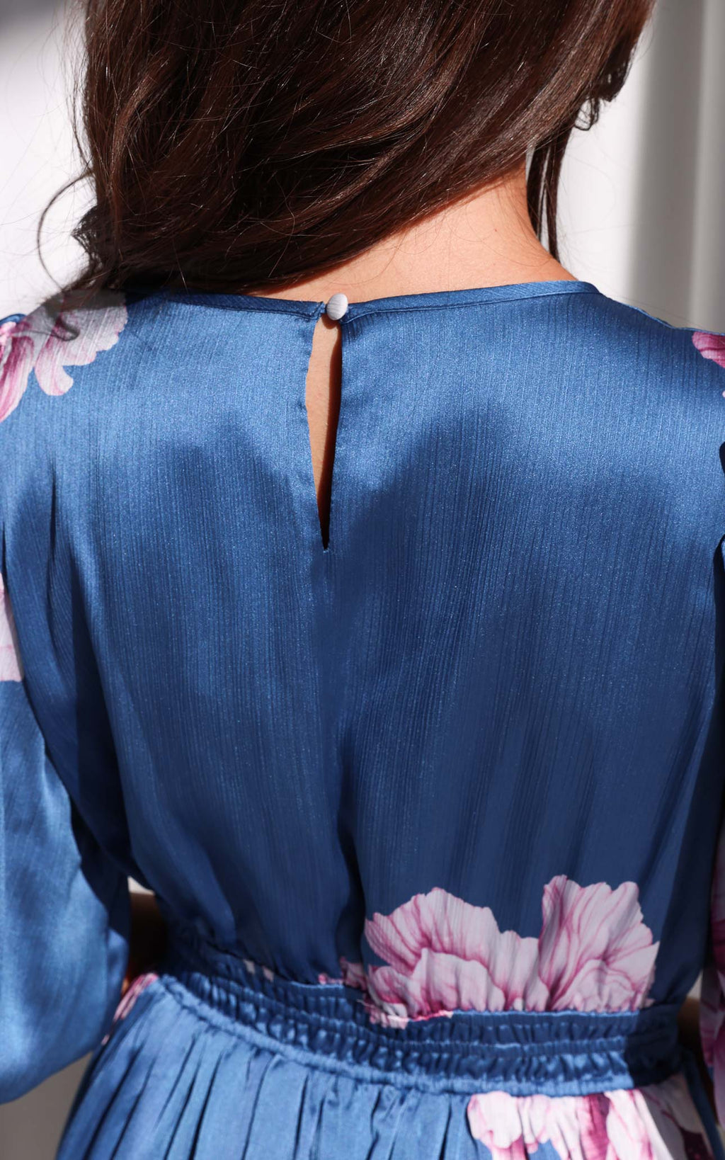Monique Puff Sleeve Maxi Dress - Steel Blue Mauve Floral