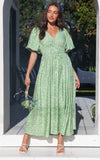 Monique Puff Sleeve Maxi Dress - Green Leaf Print