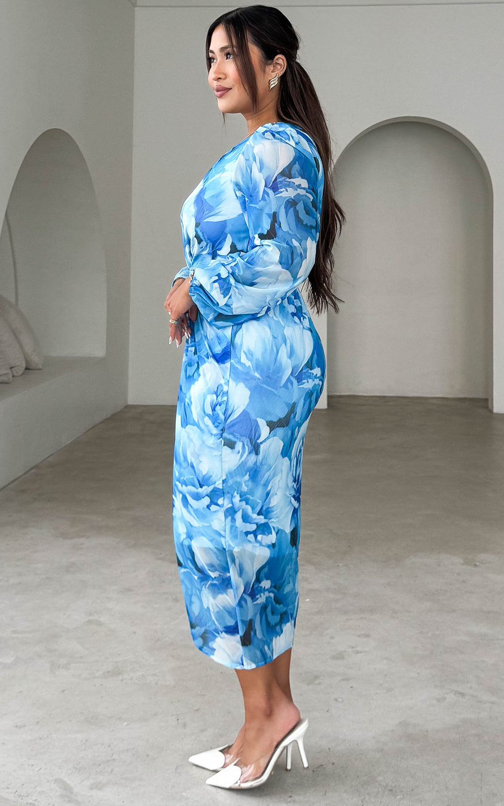 Montell Midi Dress - Blue Floral Mesh