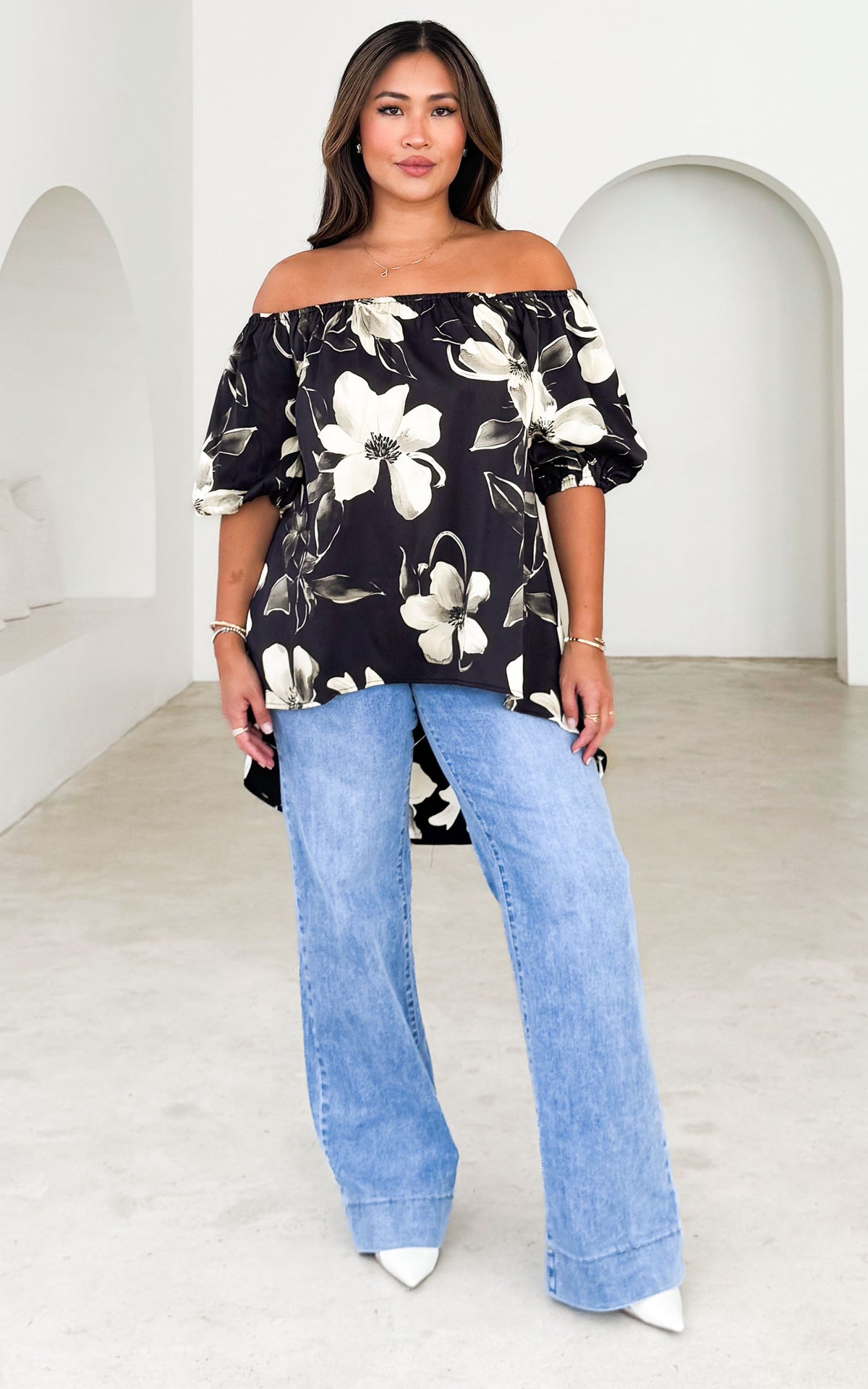 Myrtle Top - Charcoal Navy Floral