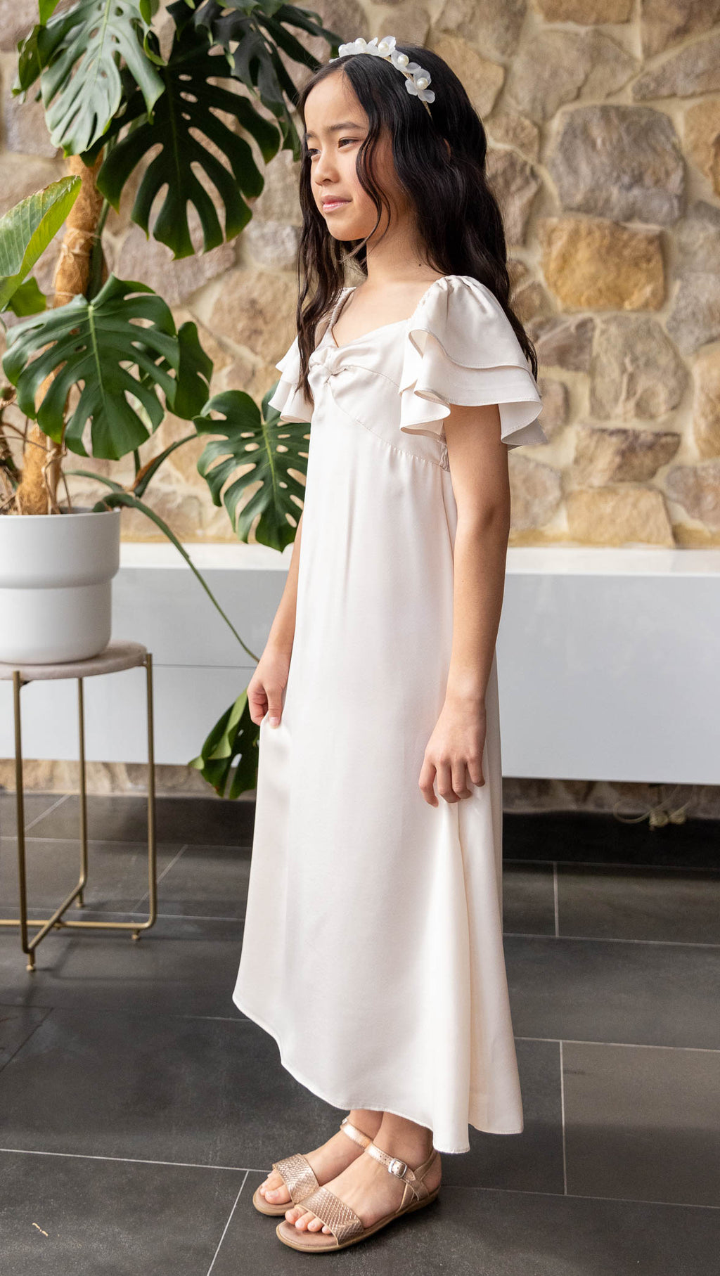 In The Sky Kids Dress - Bone