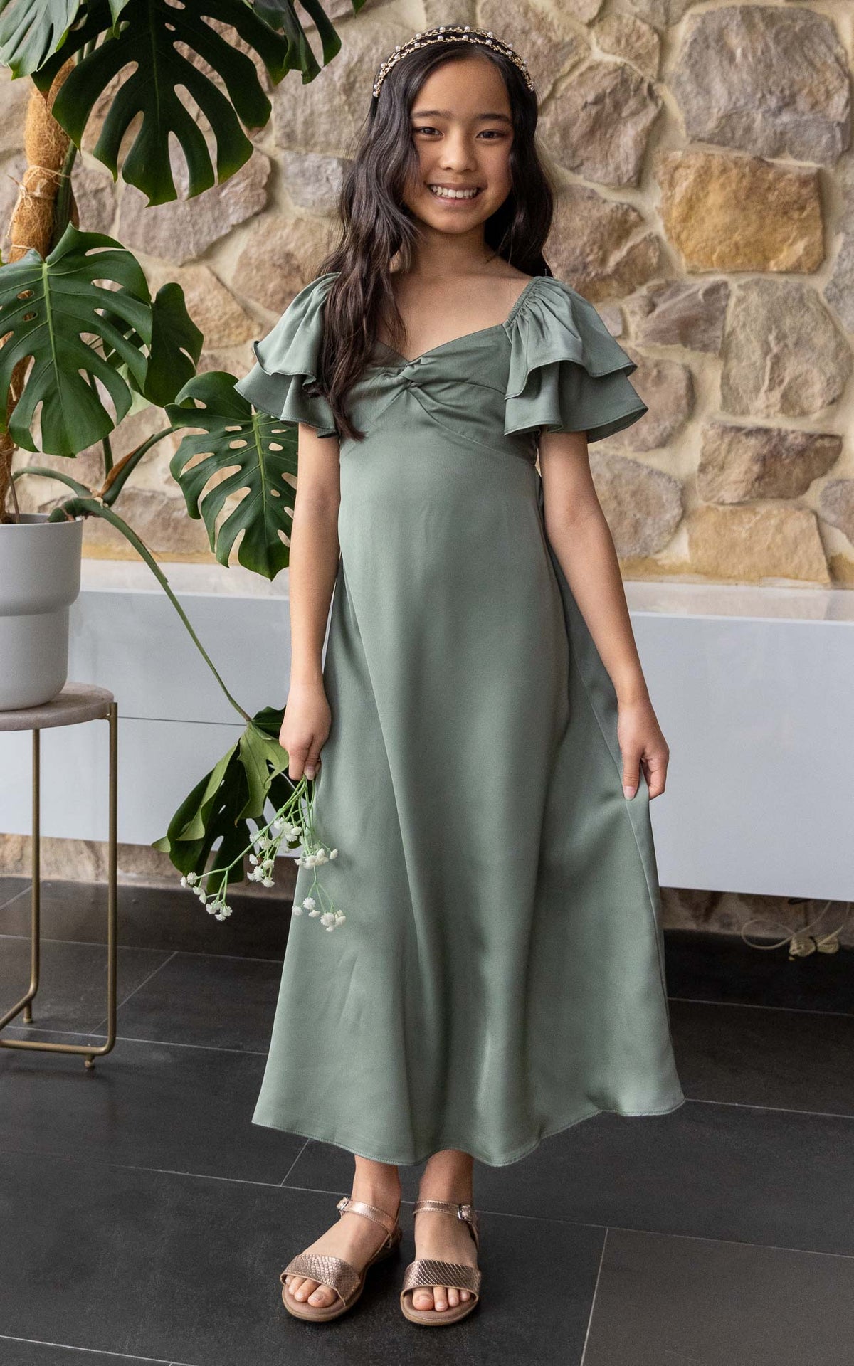 In The Sky Kids Dress - Fern Green