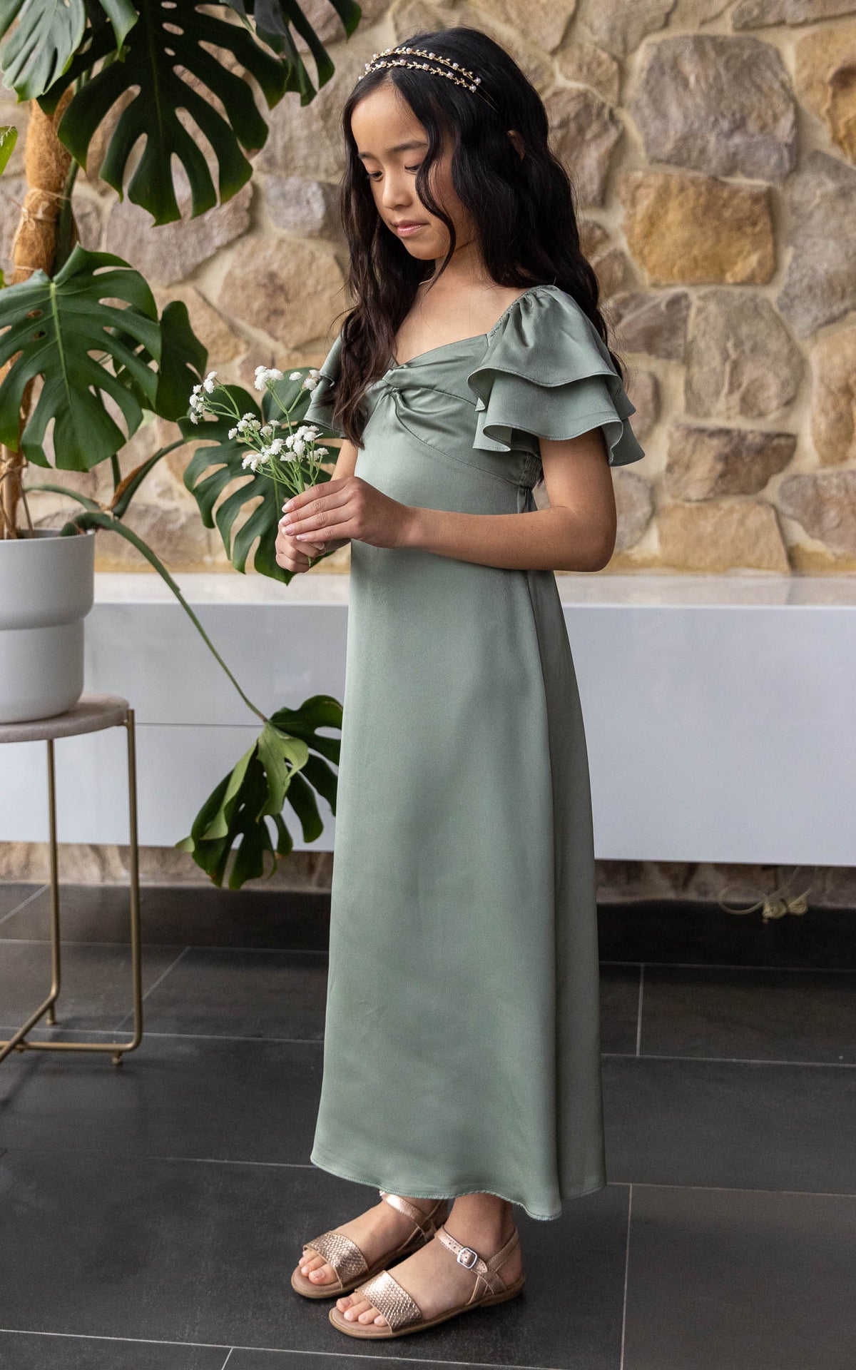 In The Sky Kids Dress - Fern Green