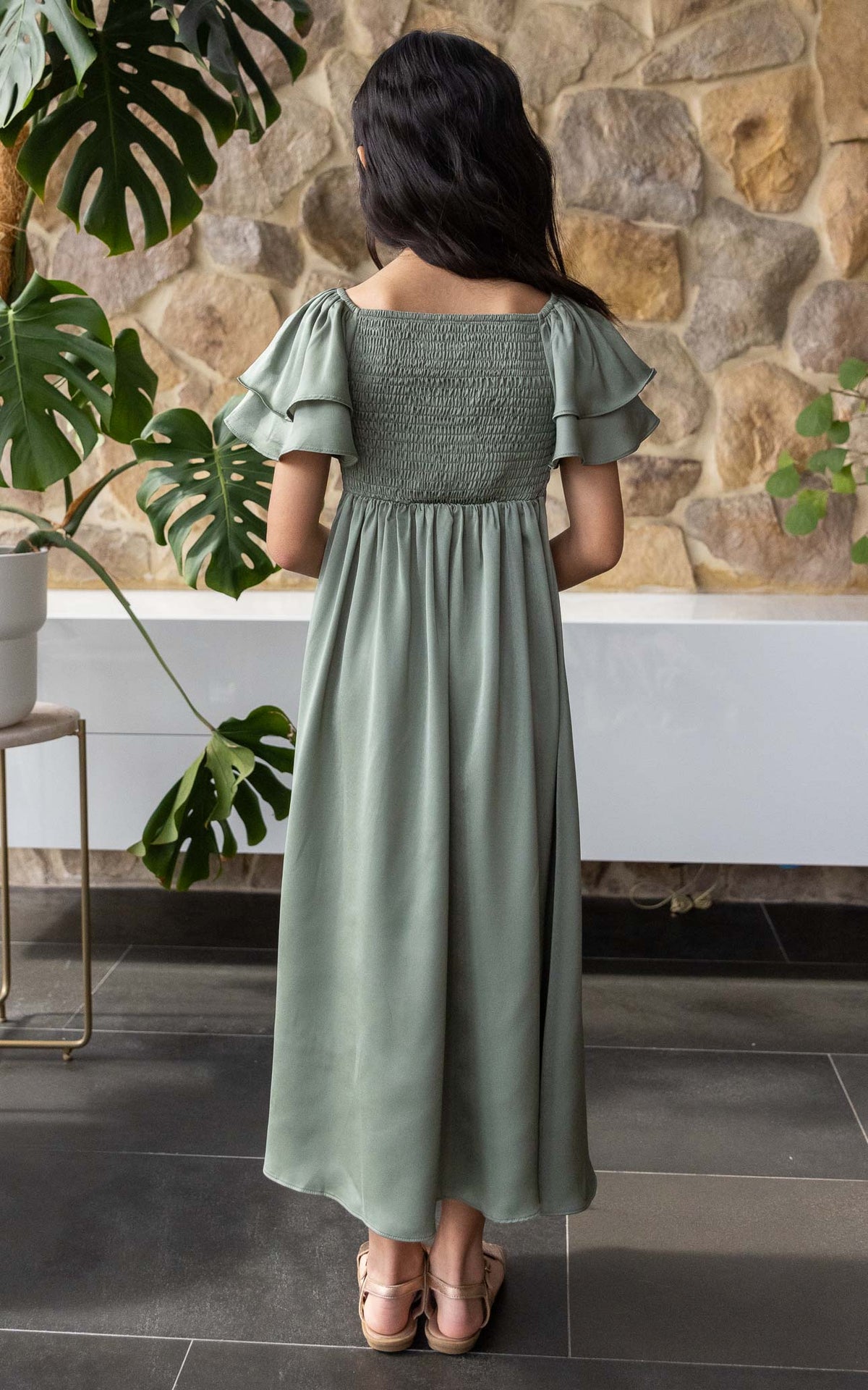 In The Sky Kids Dress - Fern Green