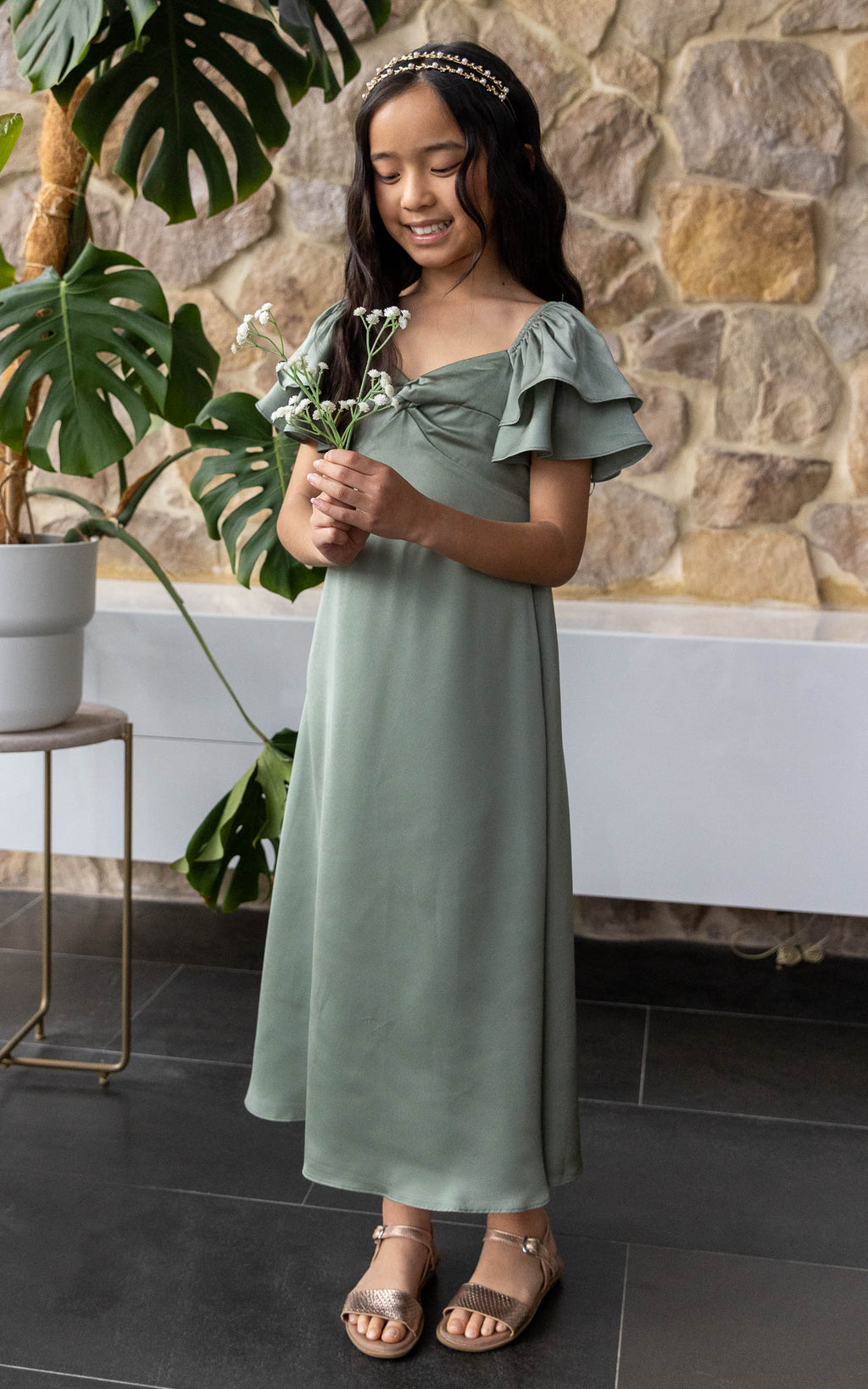 In The Sky Kids Dress - Fern Green