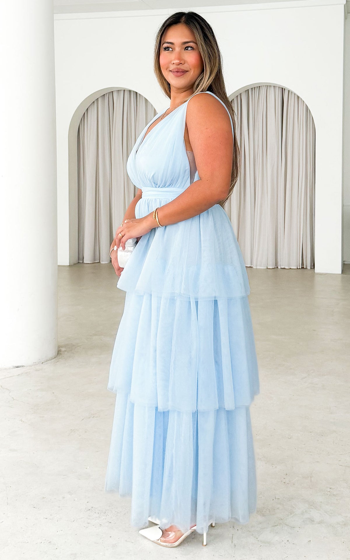 Monette Tulle Maxi Dress - Baby Blue