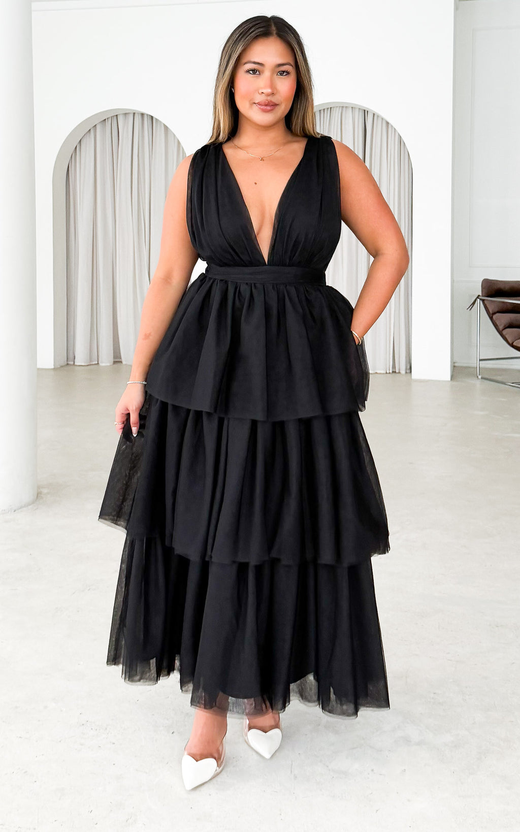 Monette Tulle Maxi Dress - Black