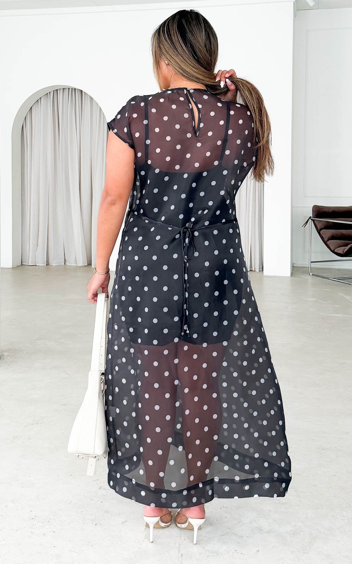 (PREORDER) Mylah Midi Dress -  Black Polka Dot