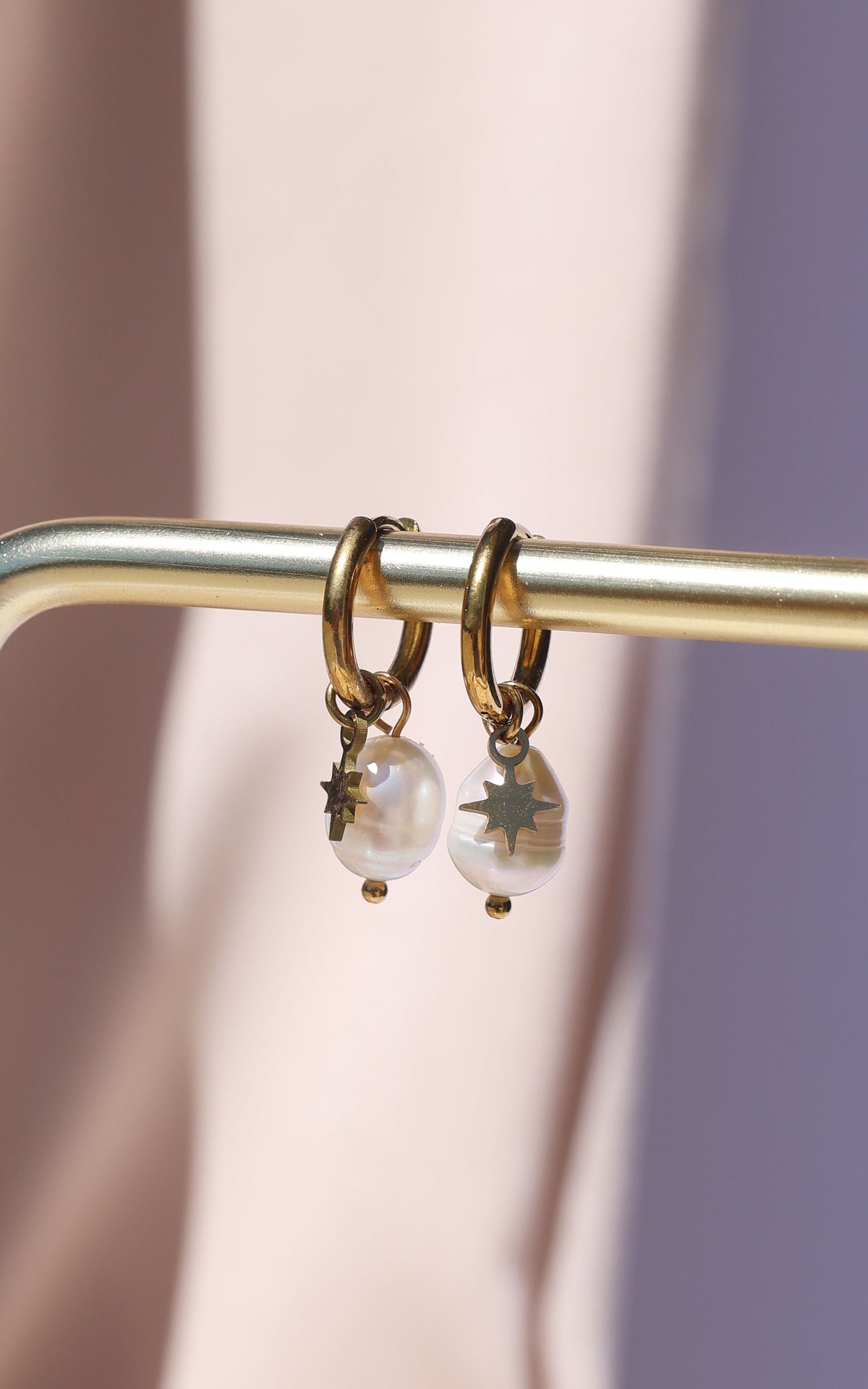 Nista Dainty Hoop Charm Earrings - Gold Pearl Star