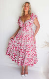 Odessey Shirred Back Panel Maxi Dress - White Pink Floral