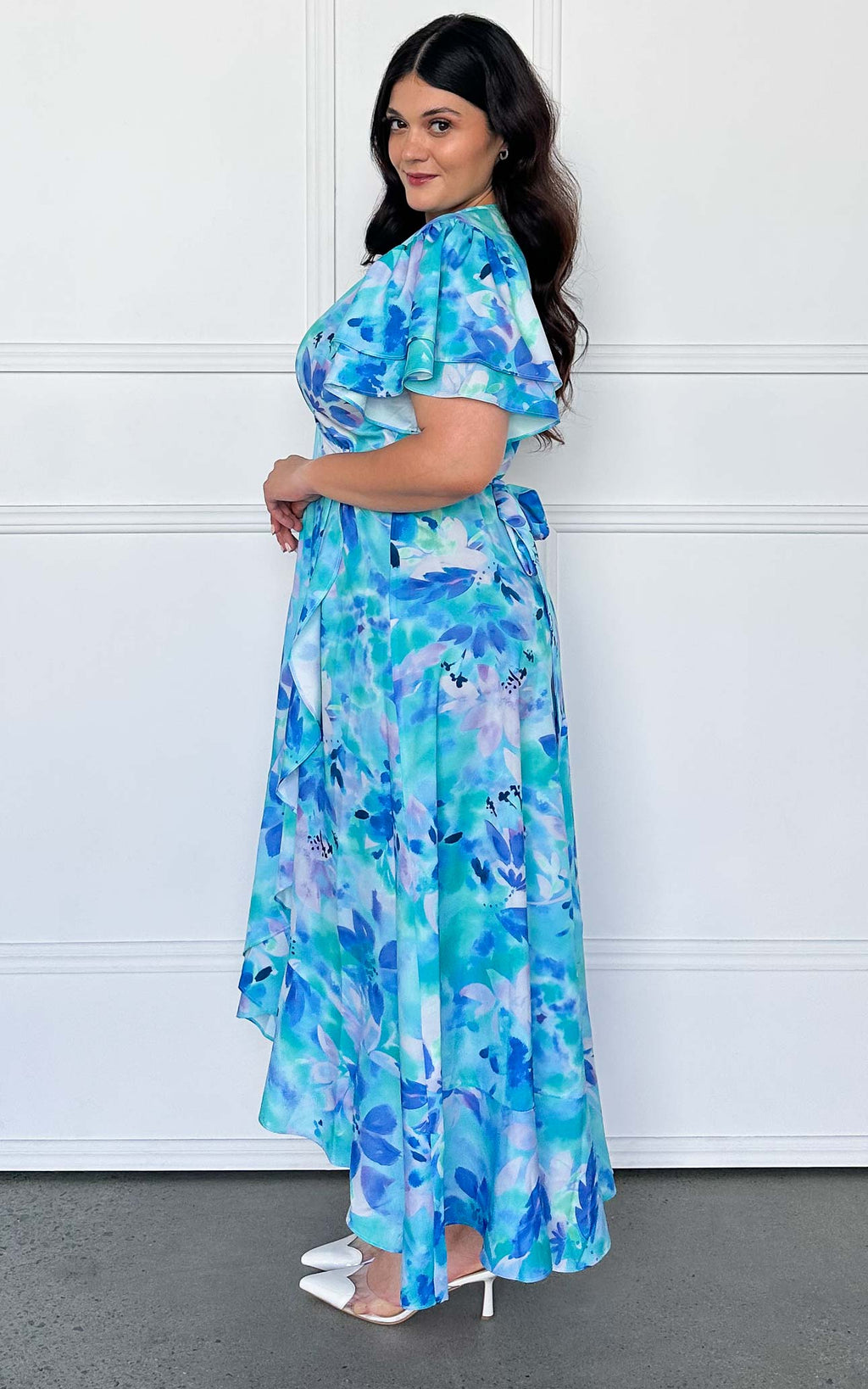 Odette Short Sleeve Wrap Maxi Dress - Blue Floral