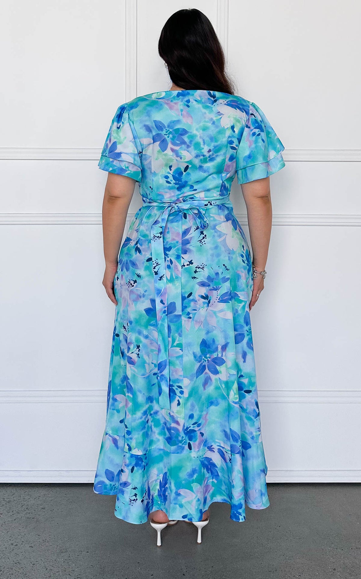 Odette Short Sleeve Wrap Maxi Dress - Blue Floral