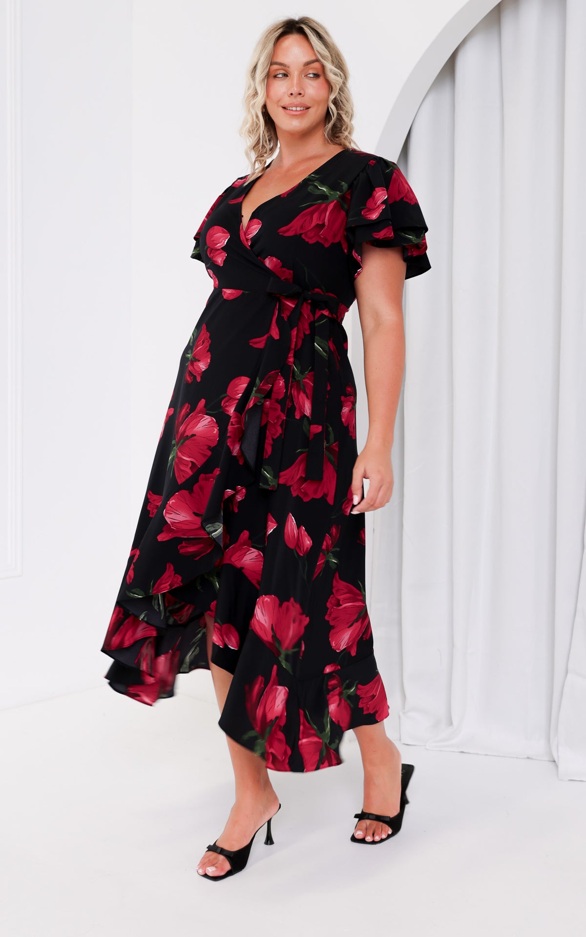 Odette Short Sleeve Wrap Maxi Dress - Black Floral