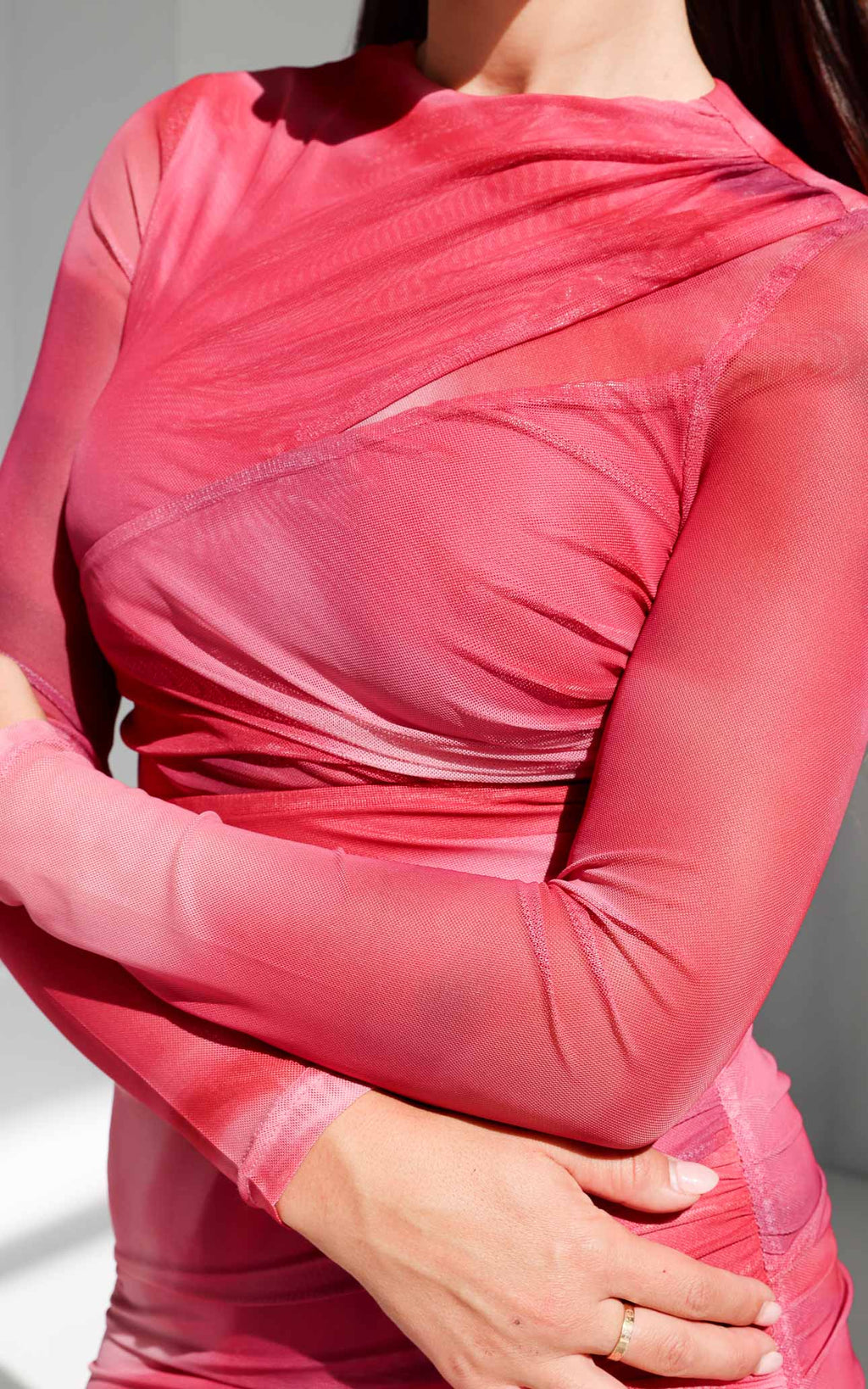 Olida Long Sleeve Mesh Maxi Dress - Pink Orange Ombre