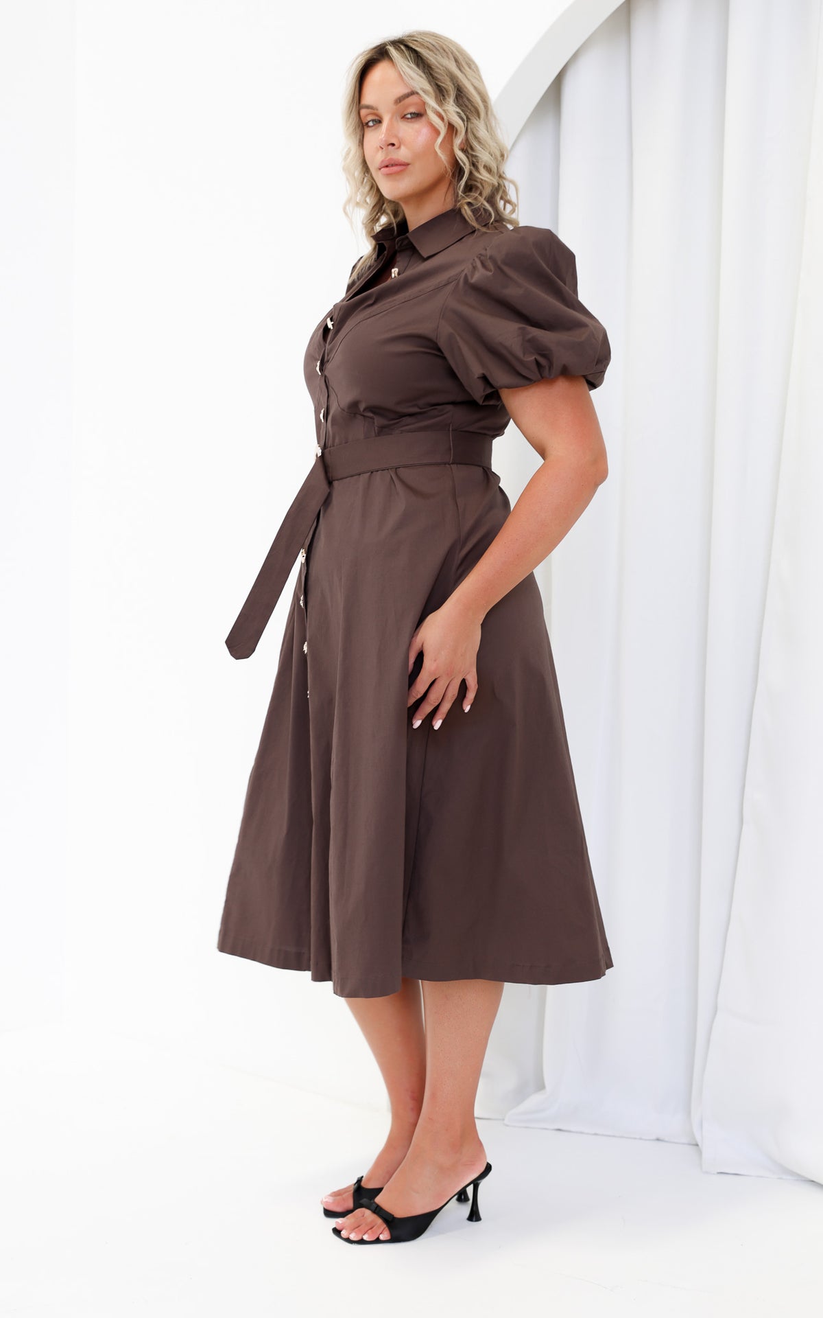 Ophelia Short Sleeve Midi Dress - Dark Brown