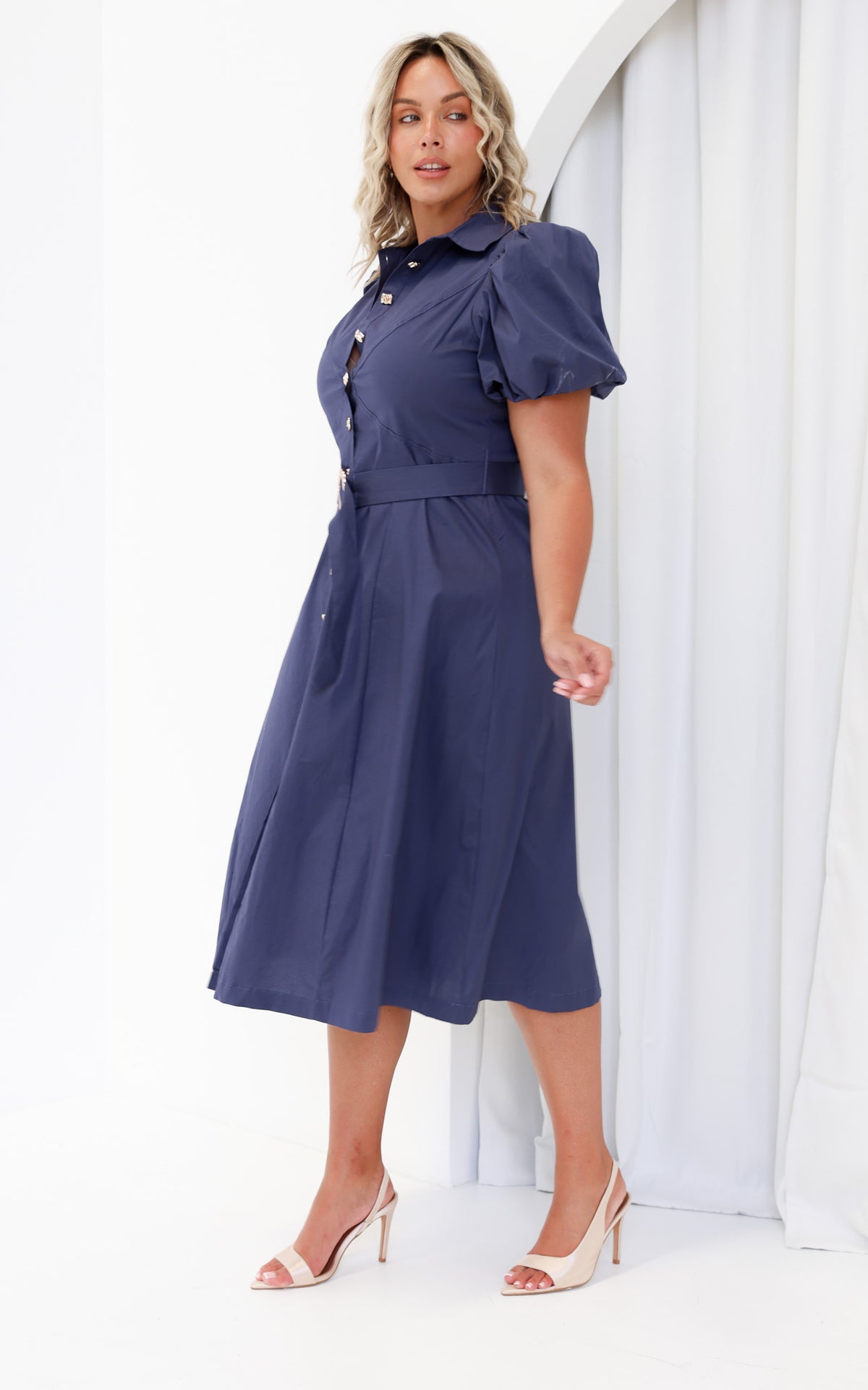 Ophelia Short Sleeve Midi Dress - Petrol Blue