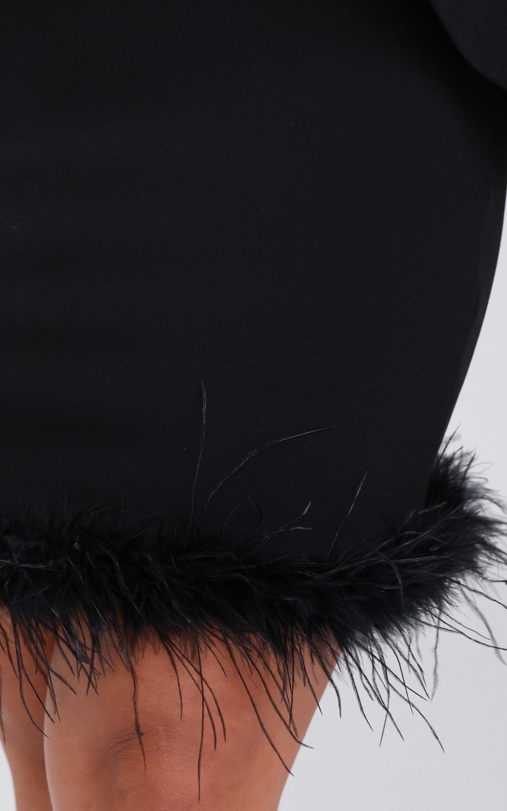 Oscar Feather Trim Mini Dress - Black