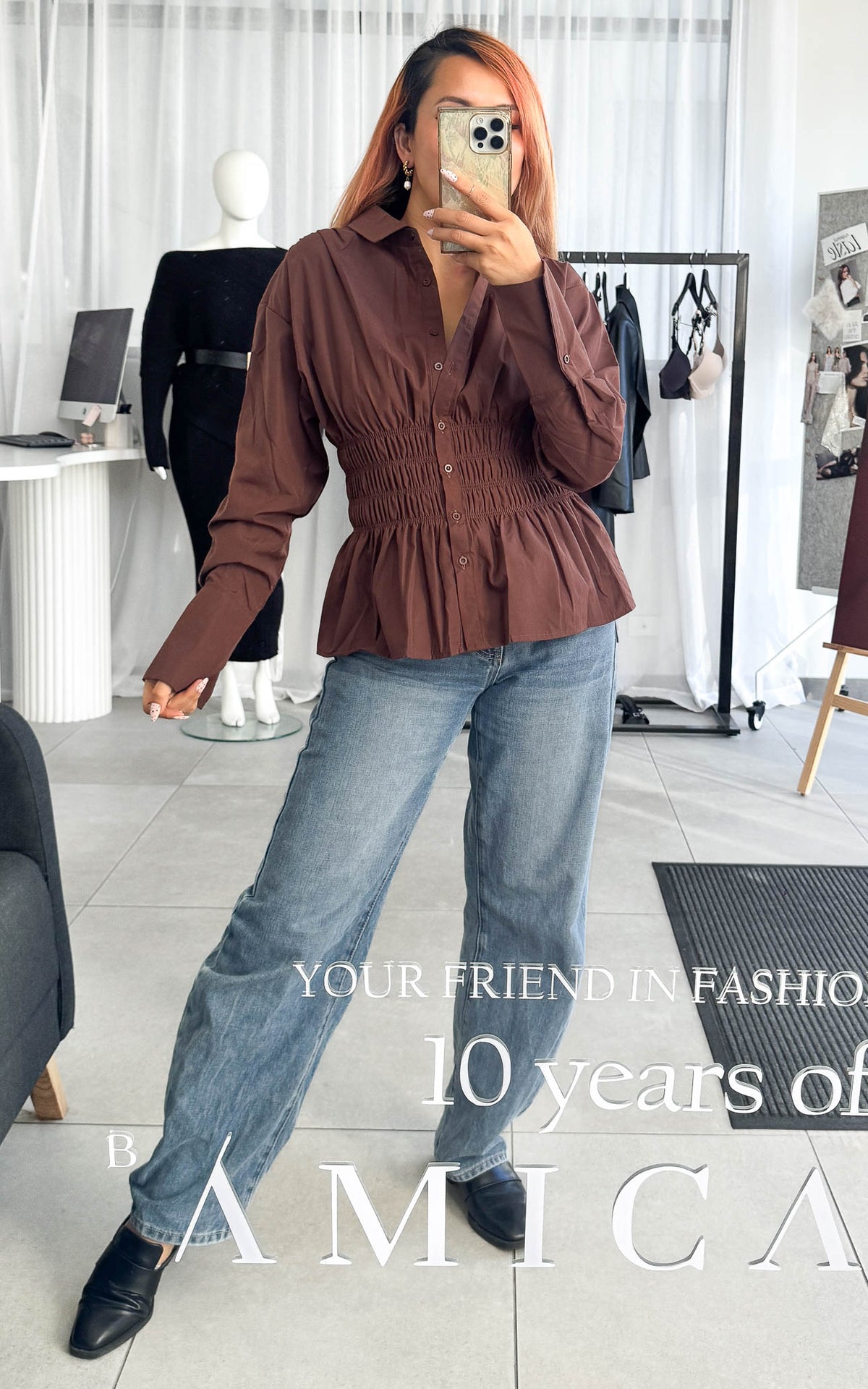 Vera Shirt Blouse - Chocolate Brown