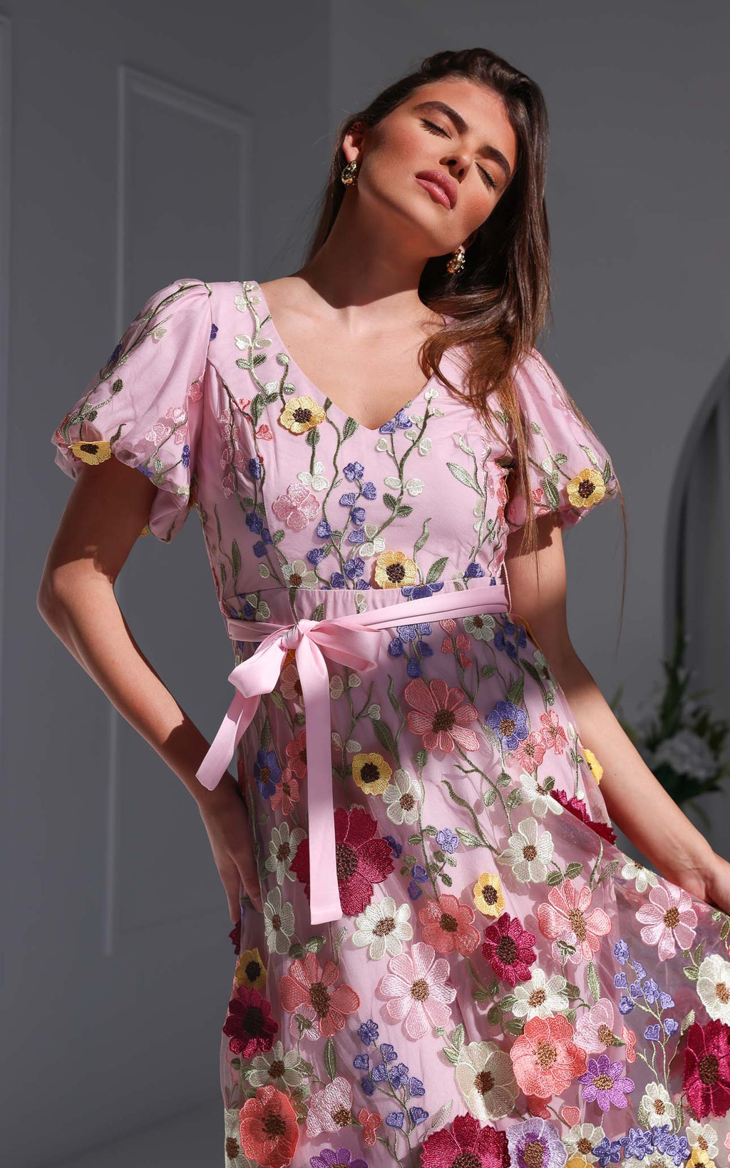 Peony Midi Dress - Pink Multi Floral
