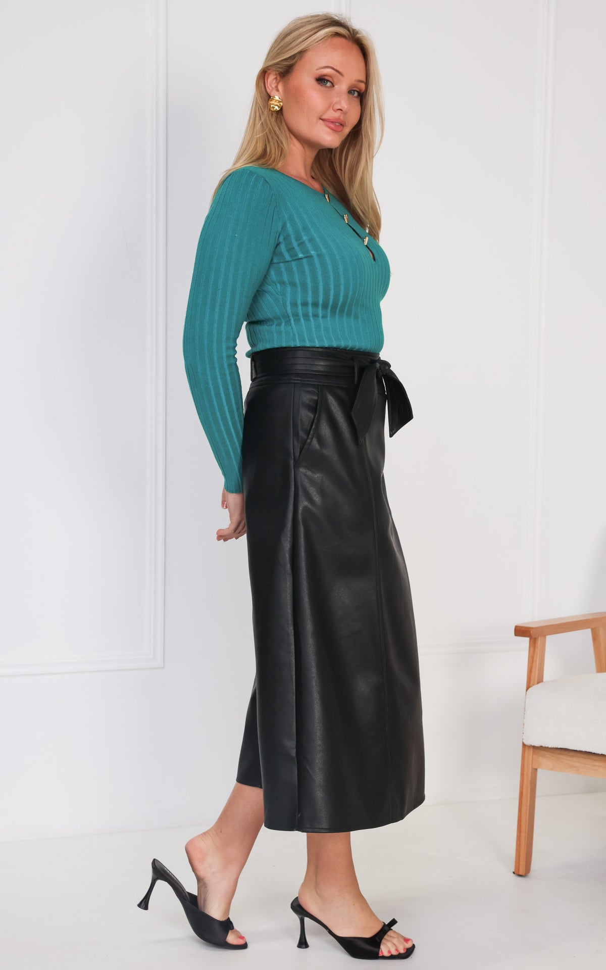 Percy Faux Leather Midi Skirt - Black