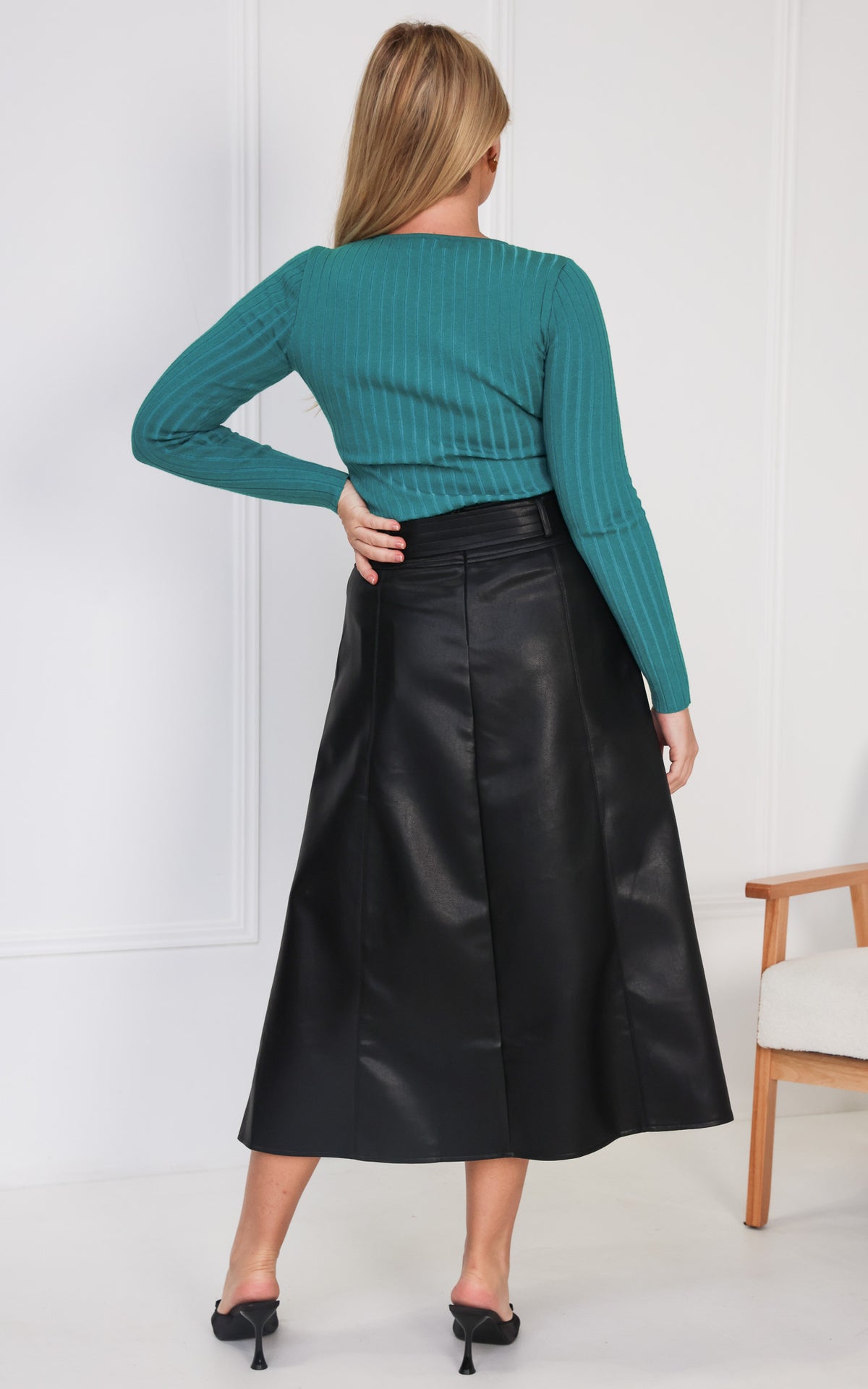 Percy Faux Leather Midi Skirt - Black