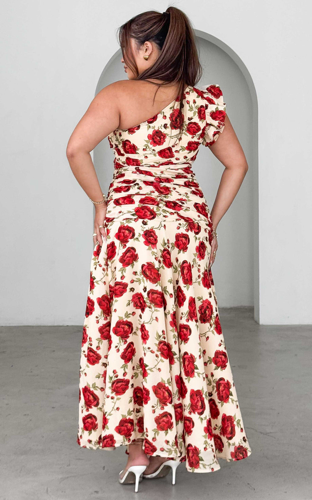 Petunia Maxi Dress - Beige Red Floral